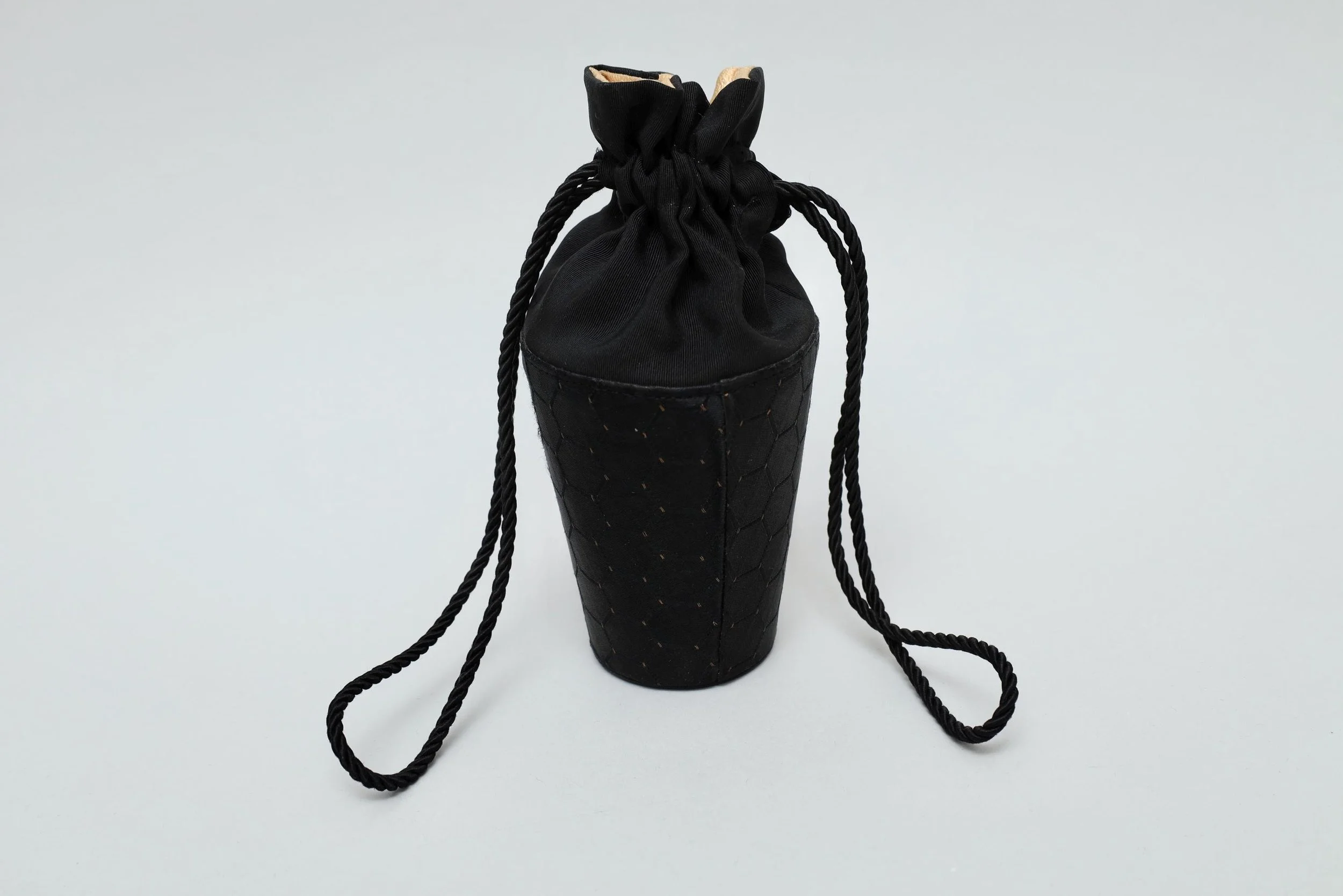 Vintage black and pale gold satin honeycomb reticule bag