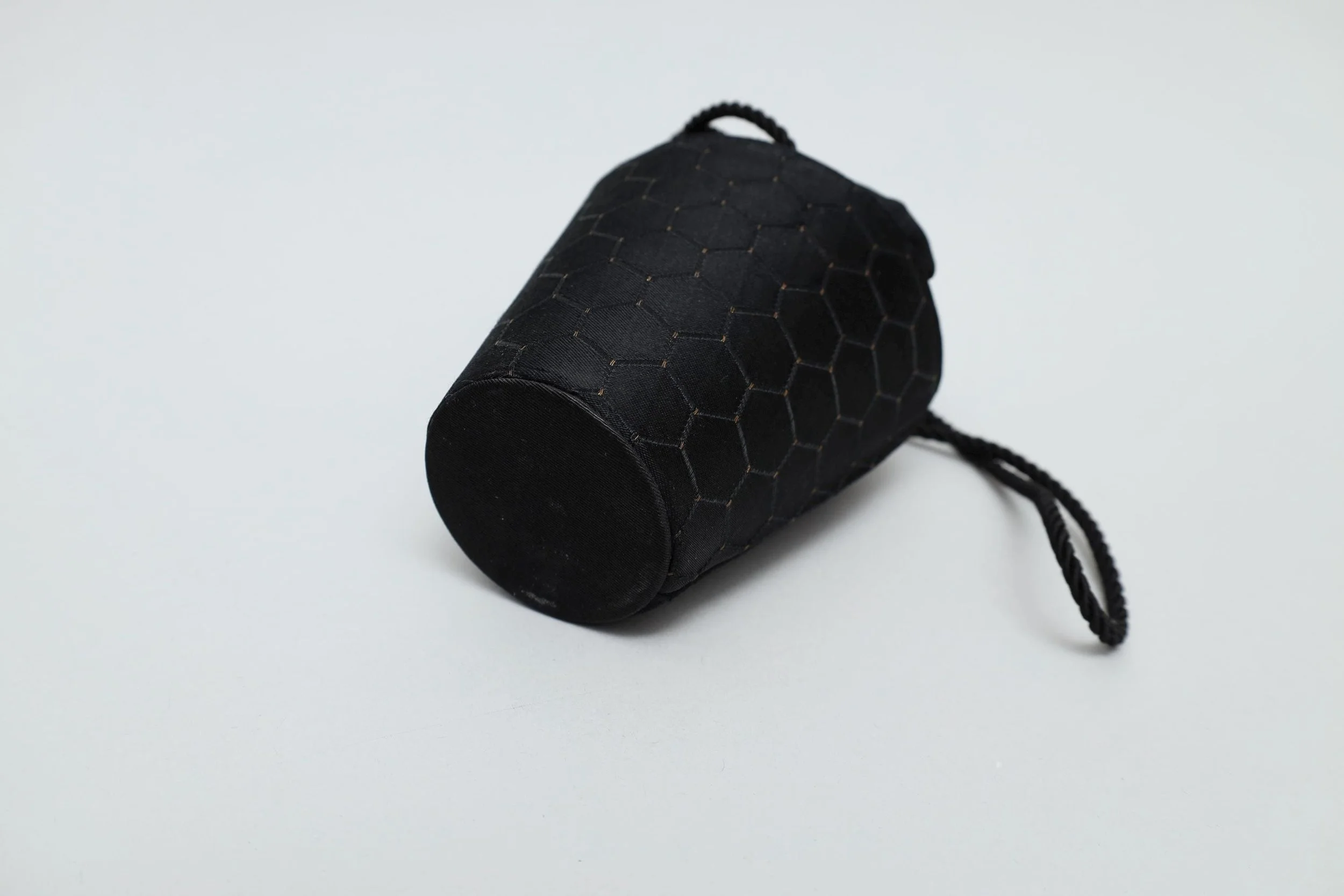 Vintage black and pale gold satin honeycomb reticule bag