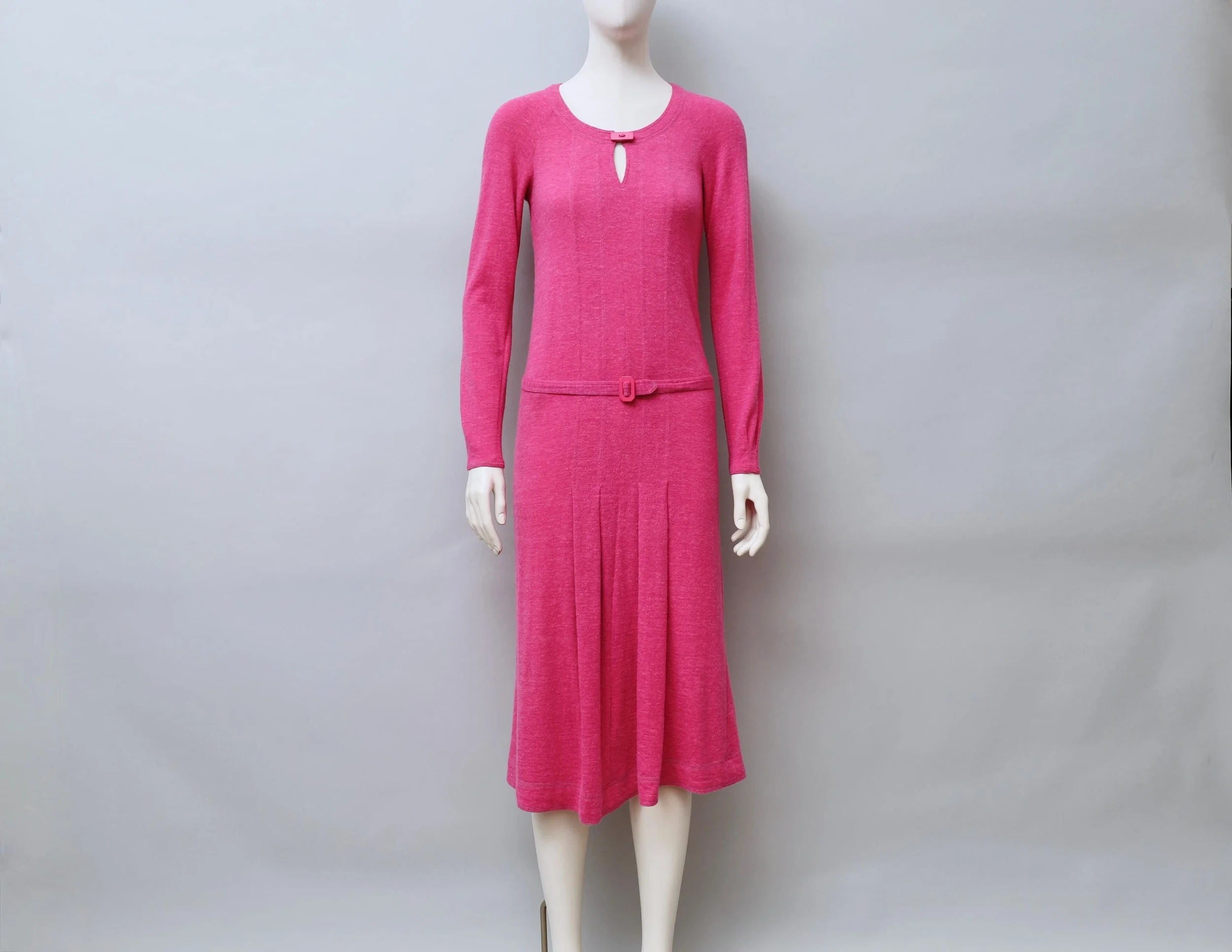early 1970s Jean Muir pink wool angora blend art deco dress