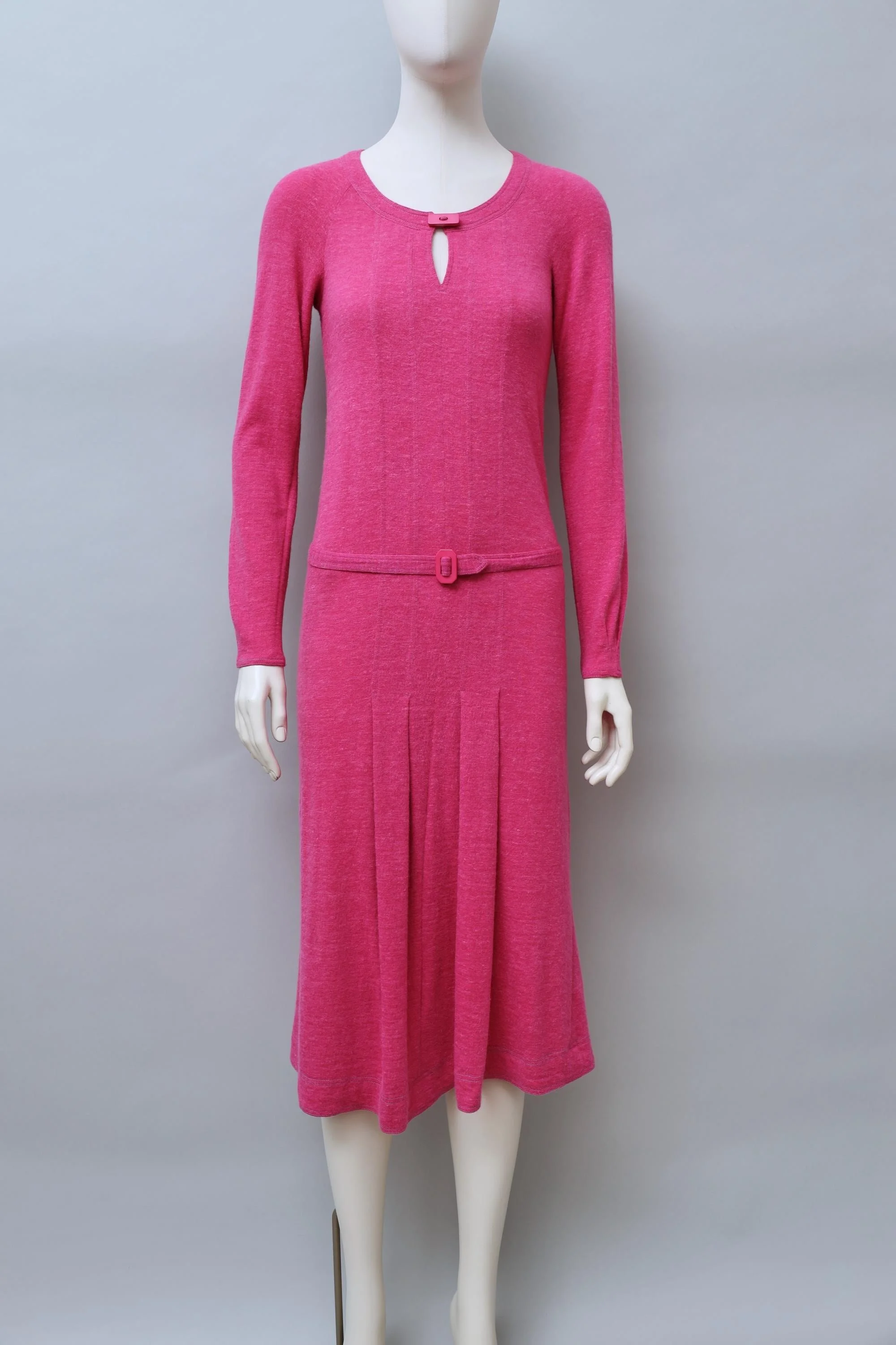 early 1970s Jean Muir pink wool angora blend art deco dress
