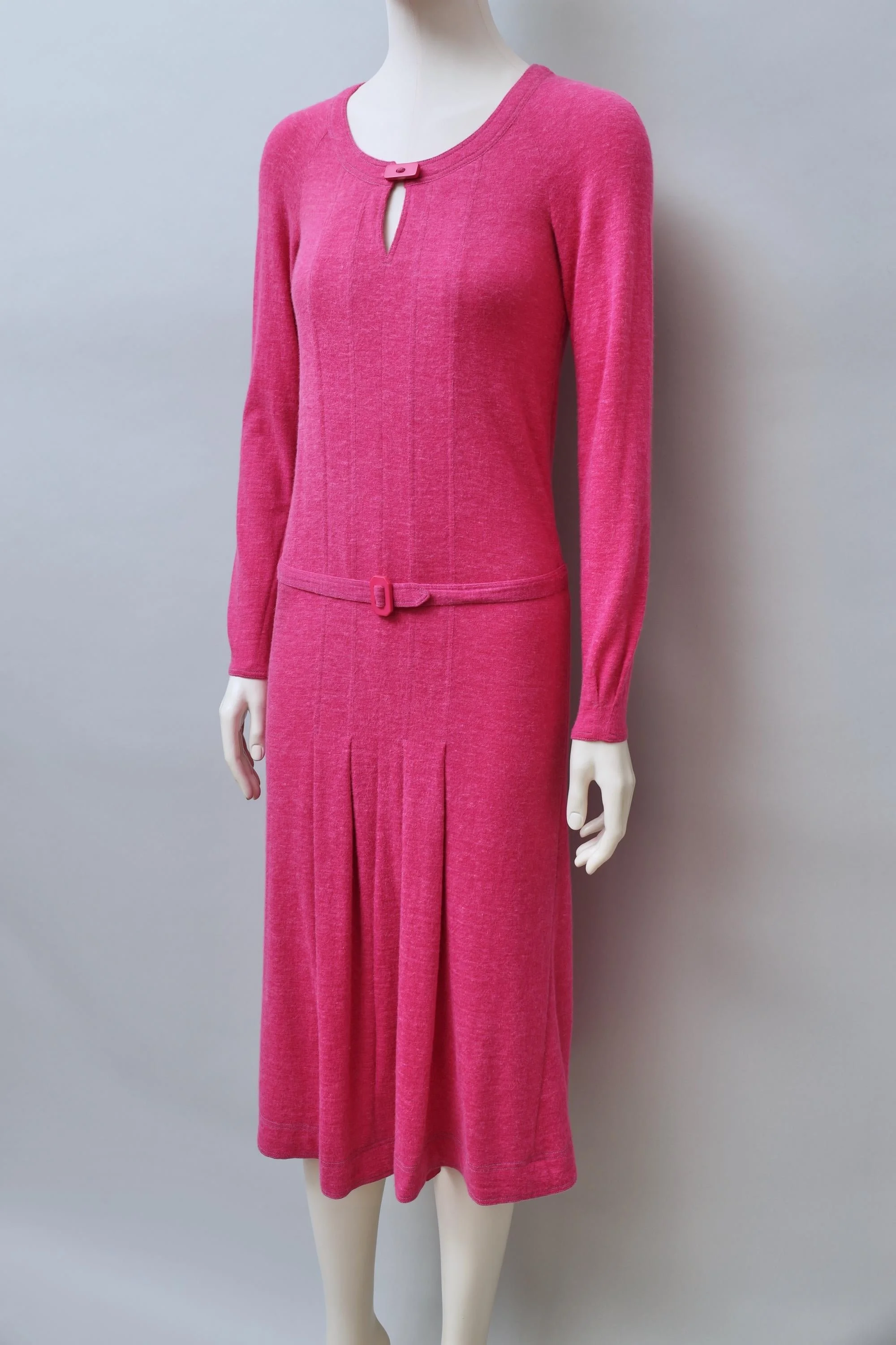 early 1970s Jean Muir pink wool angora blend art deco dress
