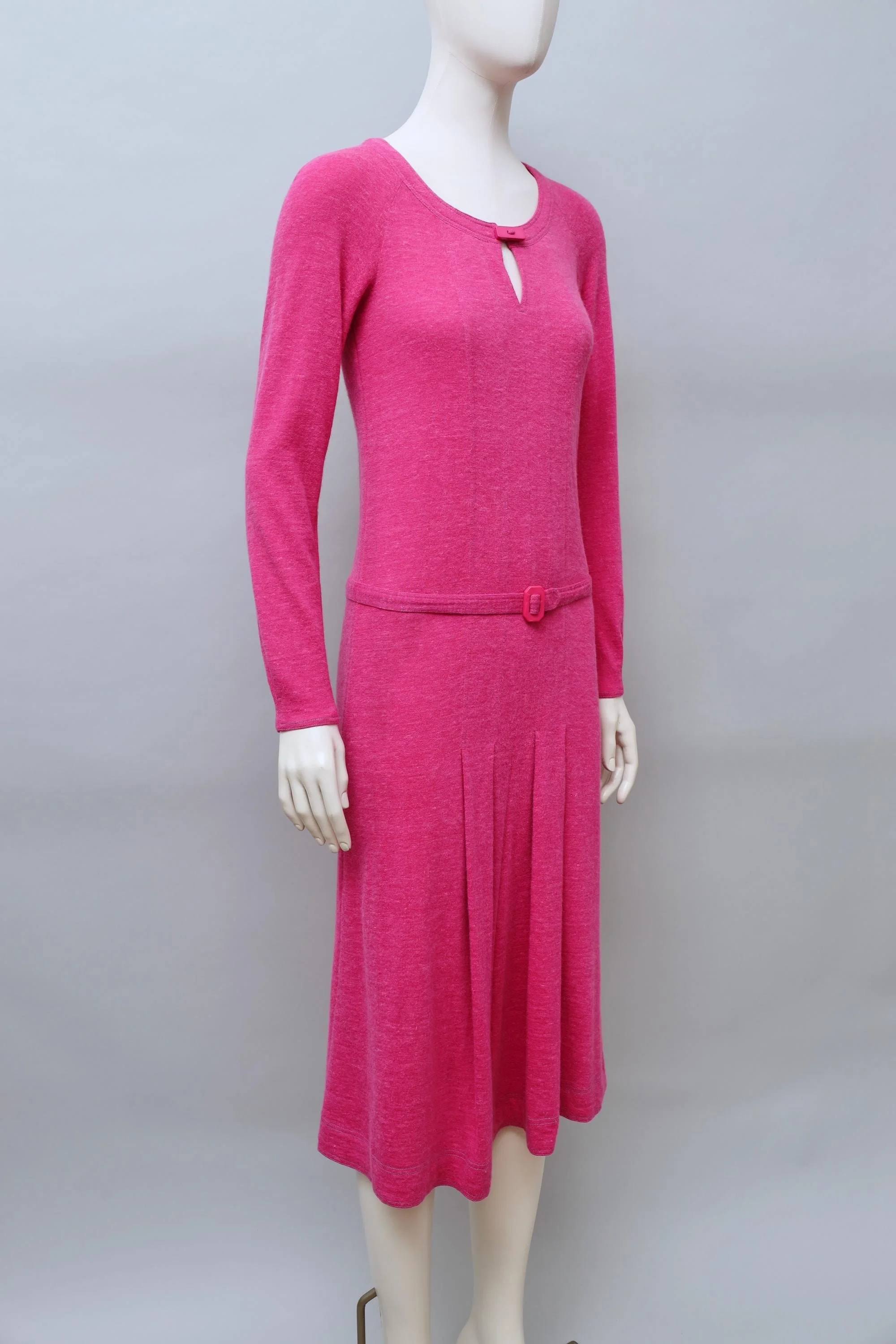 early 1970s Jean Muir pink wool angora blend art deco dress