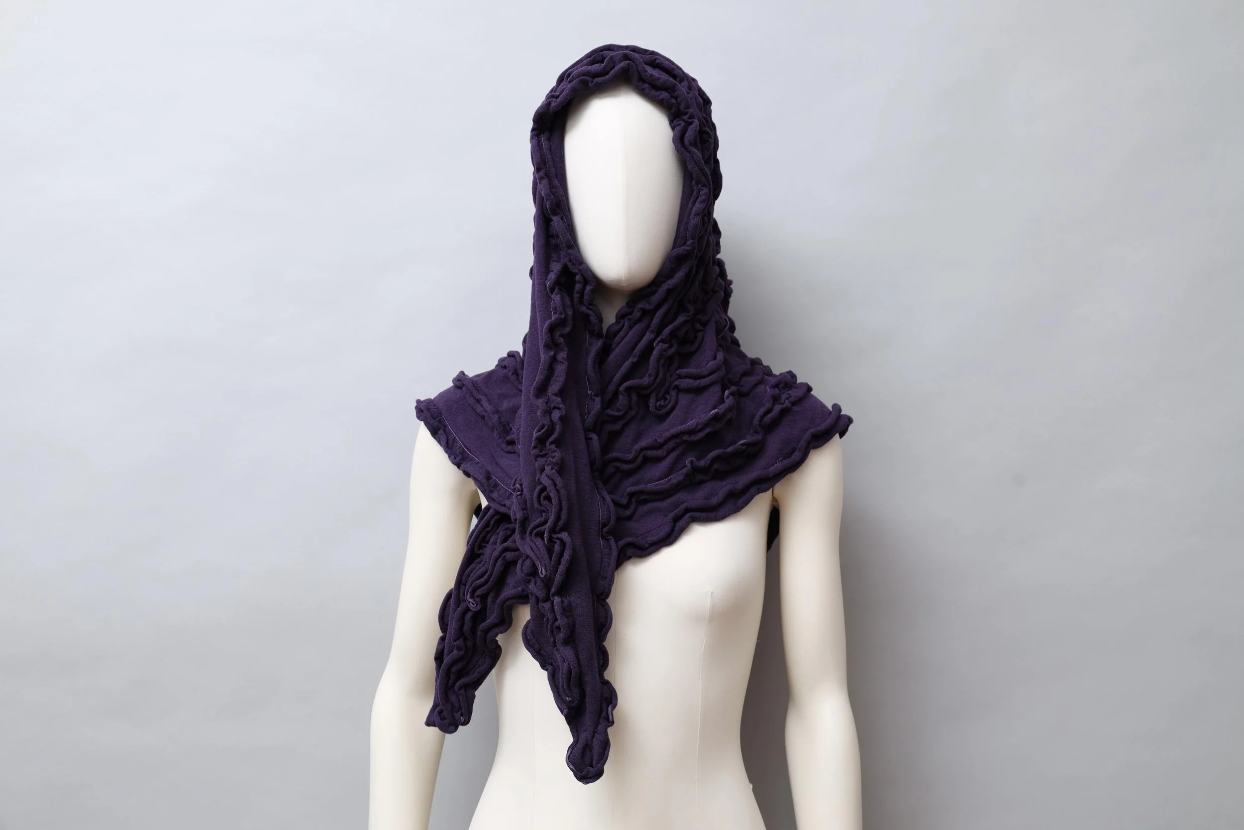 early 1980s Chantal Thomass dark violet wool ruffle triangle shawl