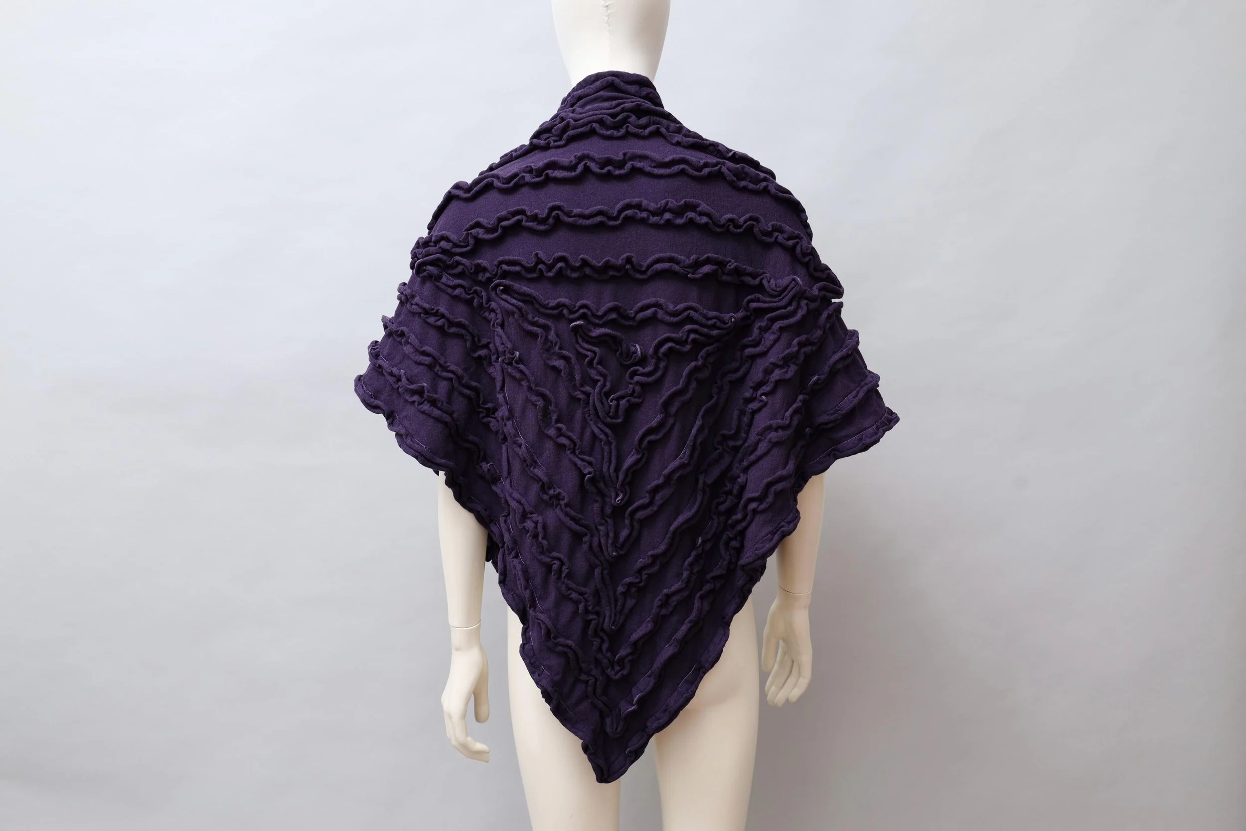 early 1980s Chantal Thomass dark violet wool ruffle triangle shawl