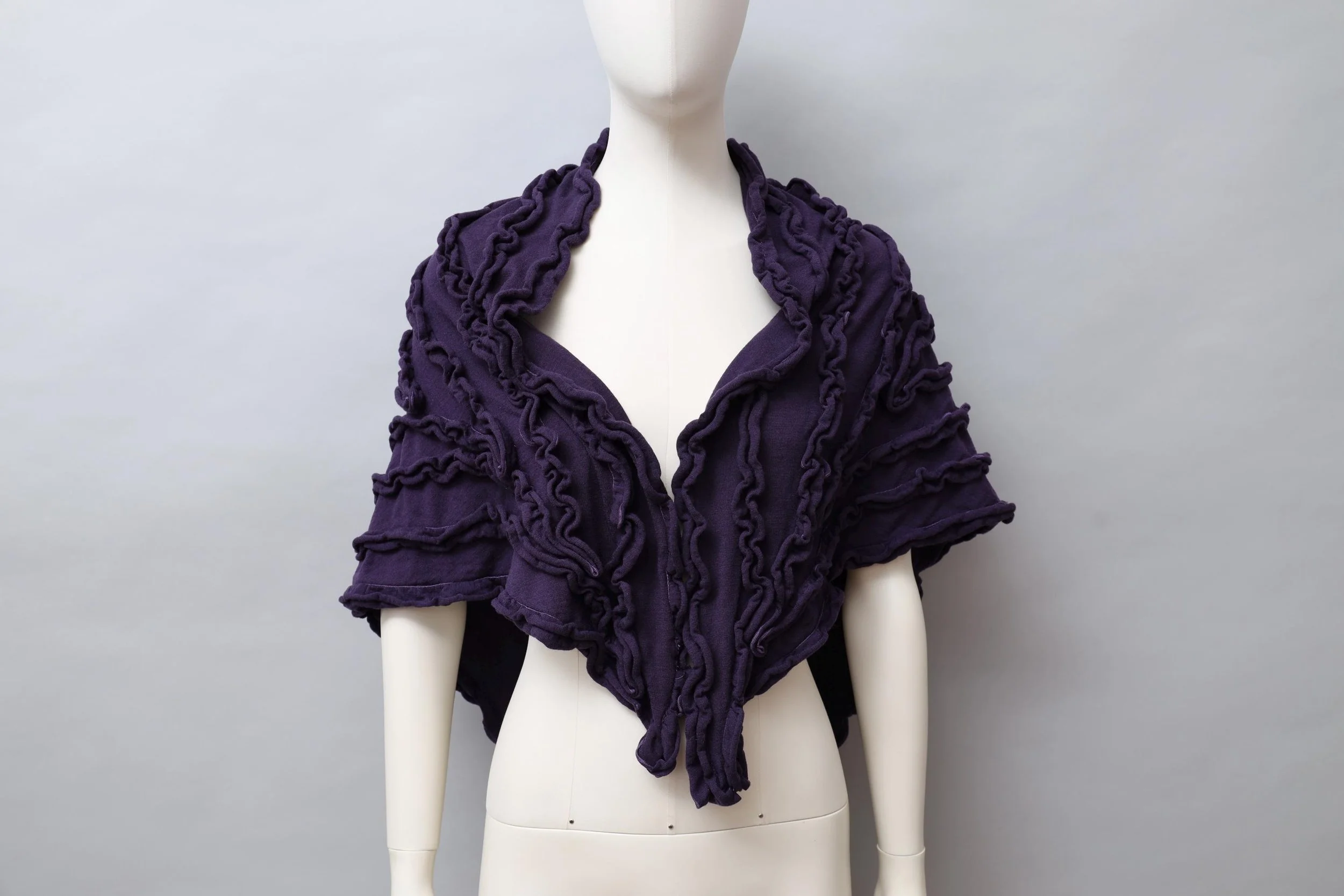 early 1980s Chantal Thomass dark violet wool ruffle triangle shawl
