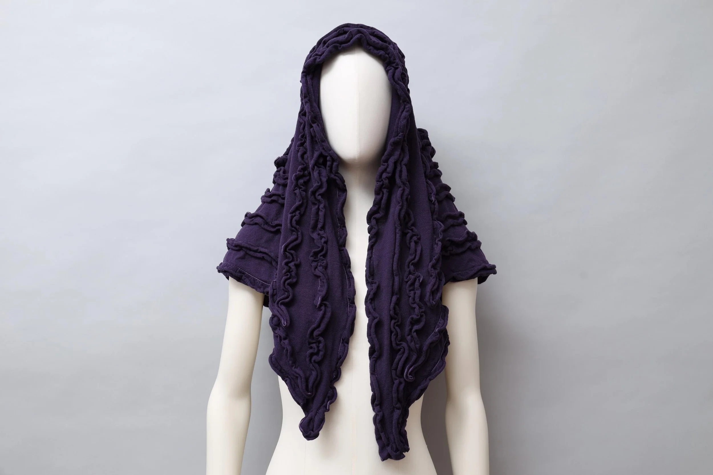 early 1980s Chantal Thomass dark violet wool ruffle triangle shawl