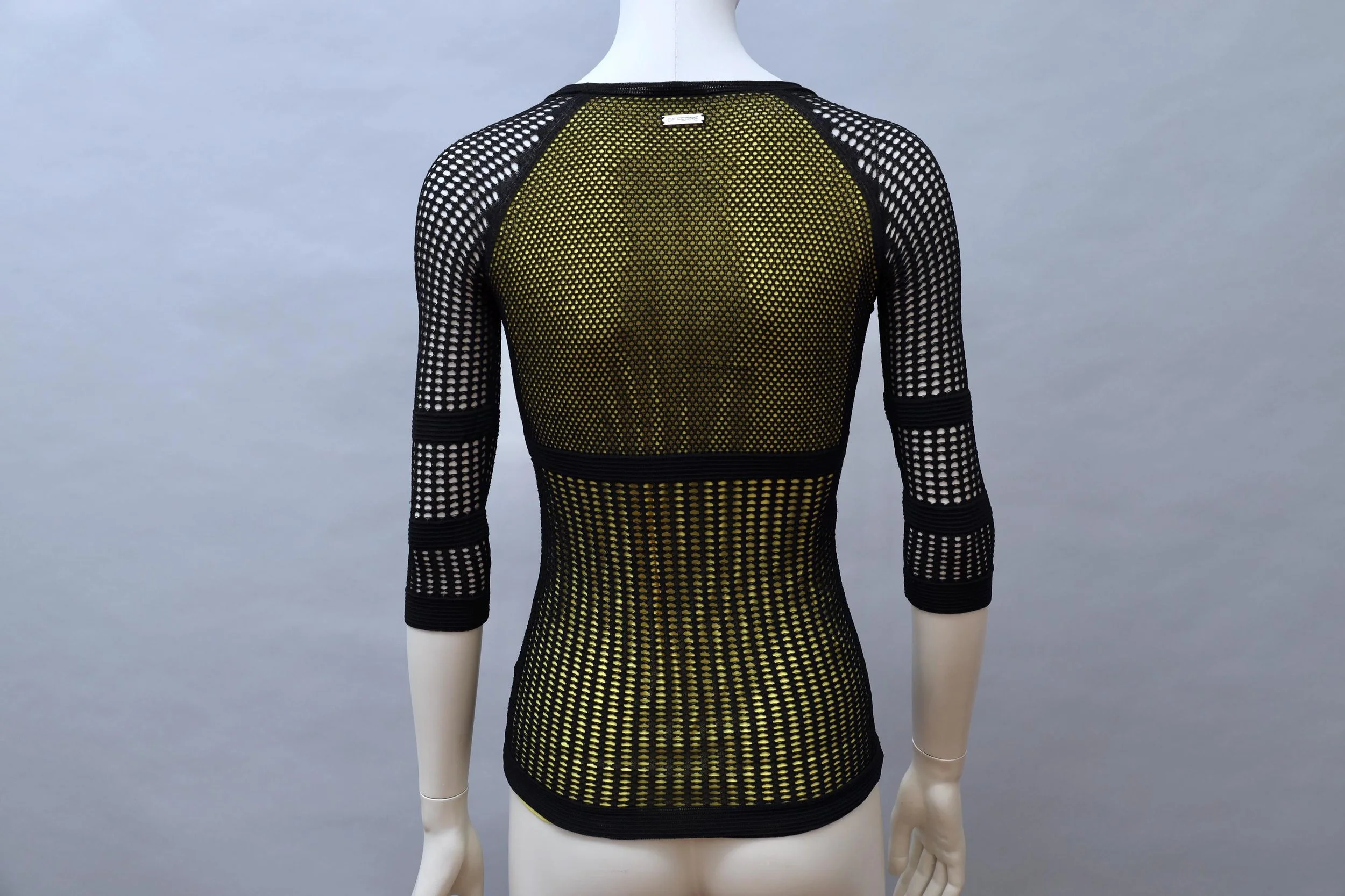 2000s GF Ferré yellow and black net raglan top