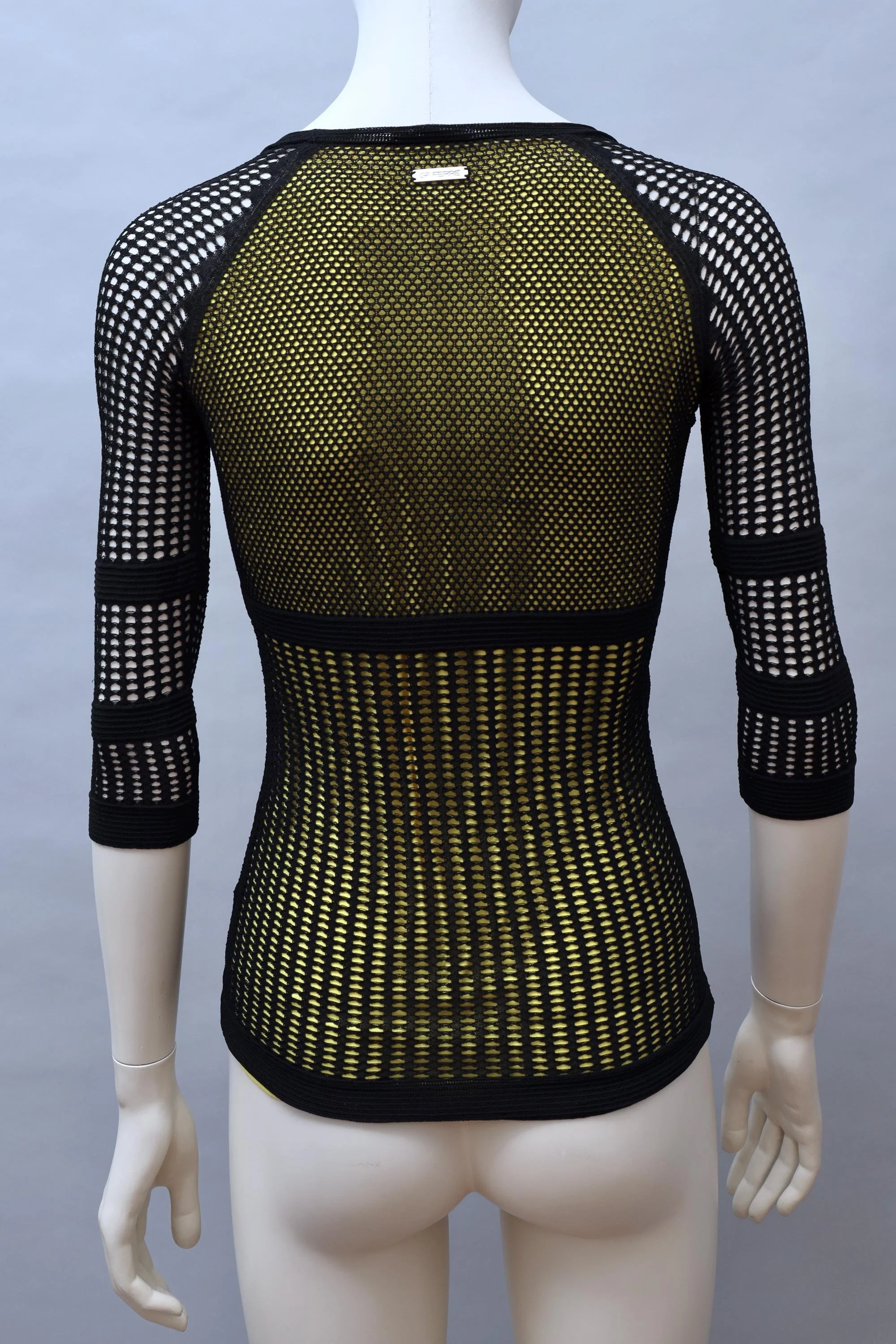2000s GF Ferré yellow and black net raglan top