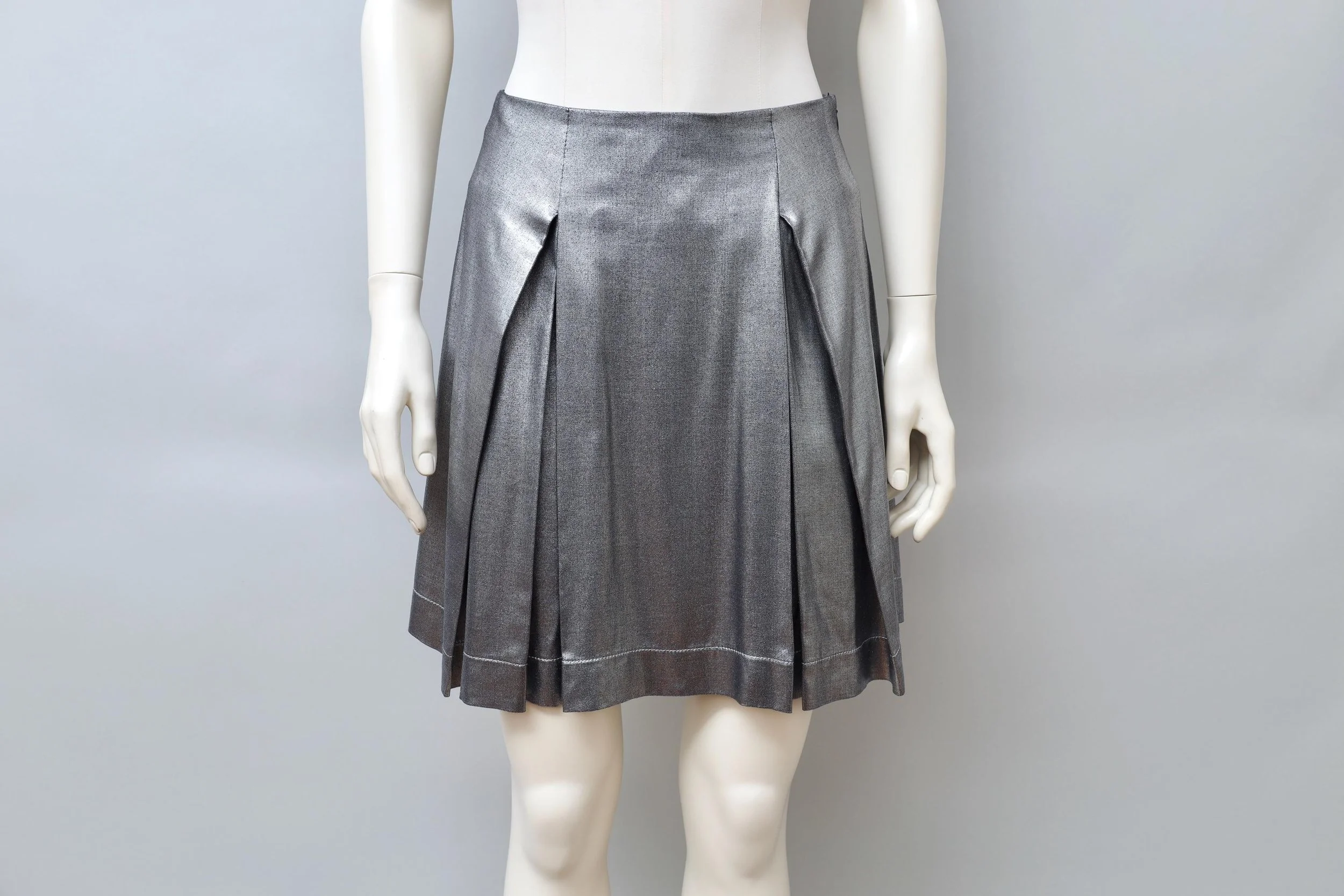 2000s Vivienne Westwood Anglomania liquid silver pleated skirt