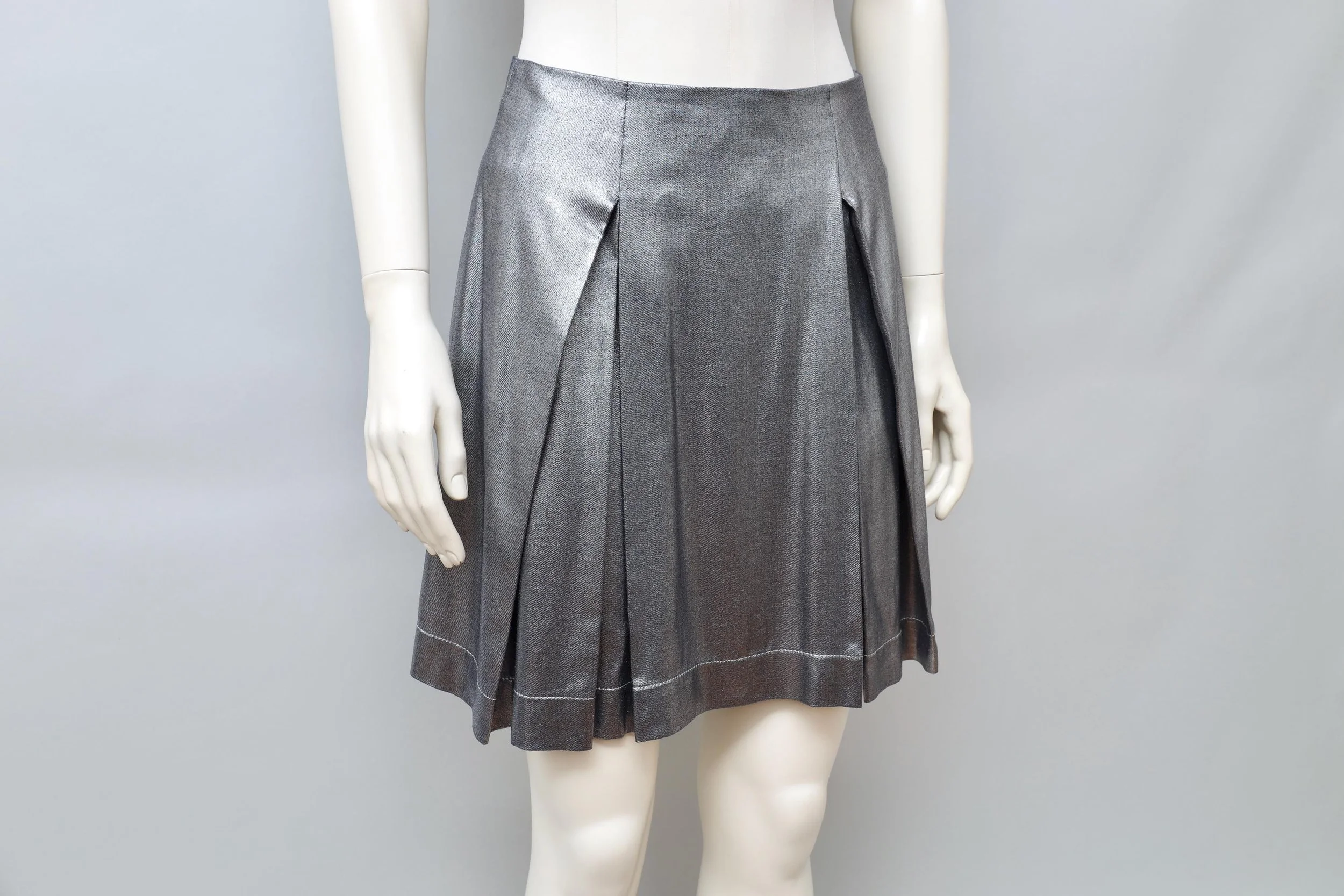 2000s Vivienne Westwood Anglomania liquid silver pleated skirt
