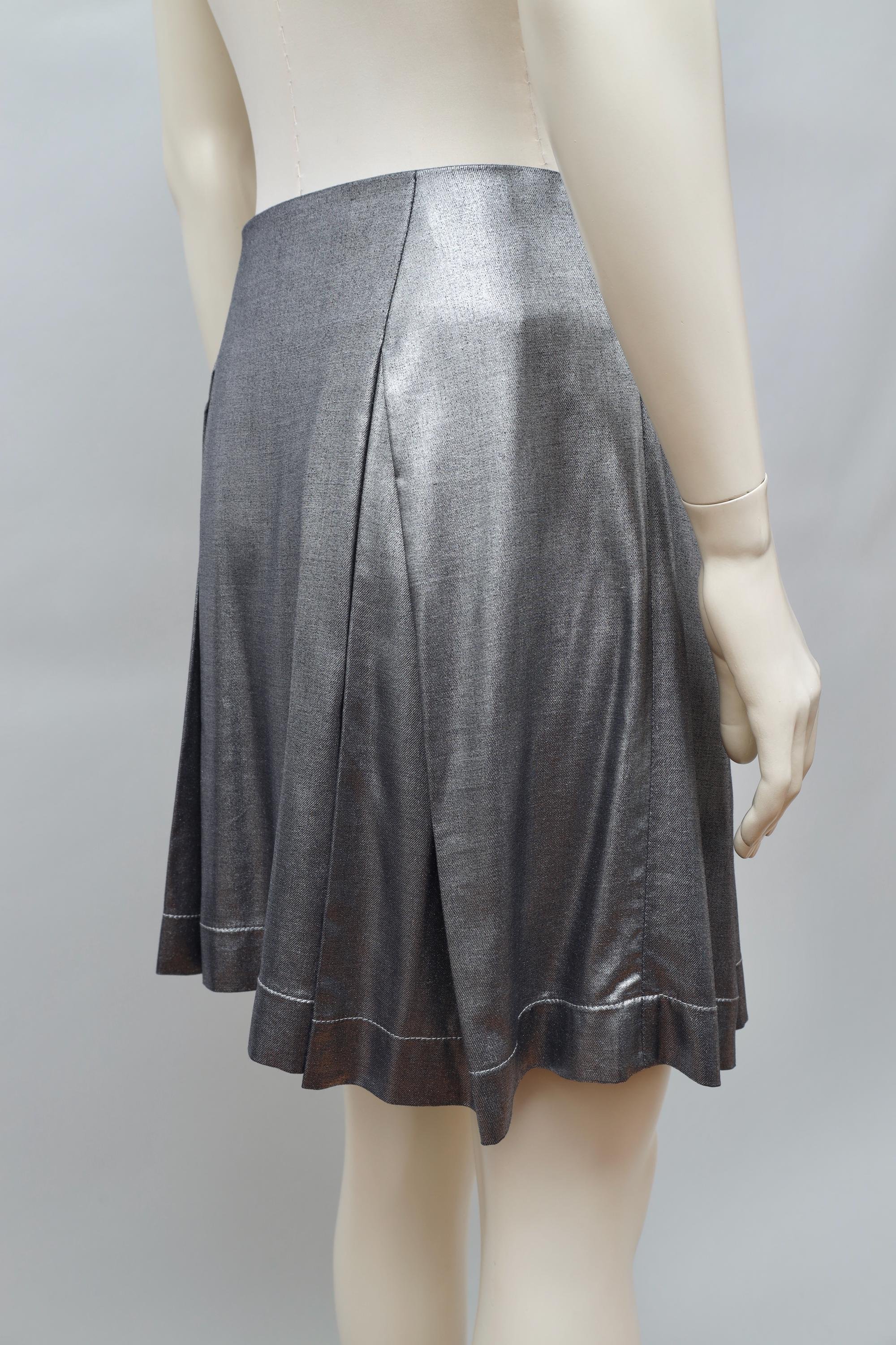 2000s Vivienne Westwood Anglomania liquid silver pleated skirt