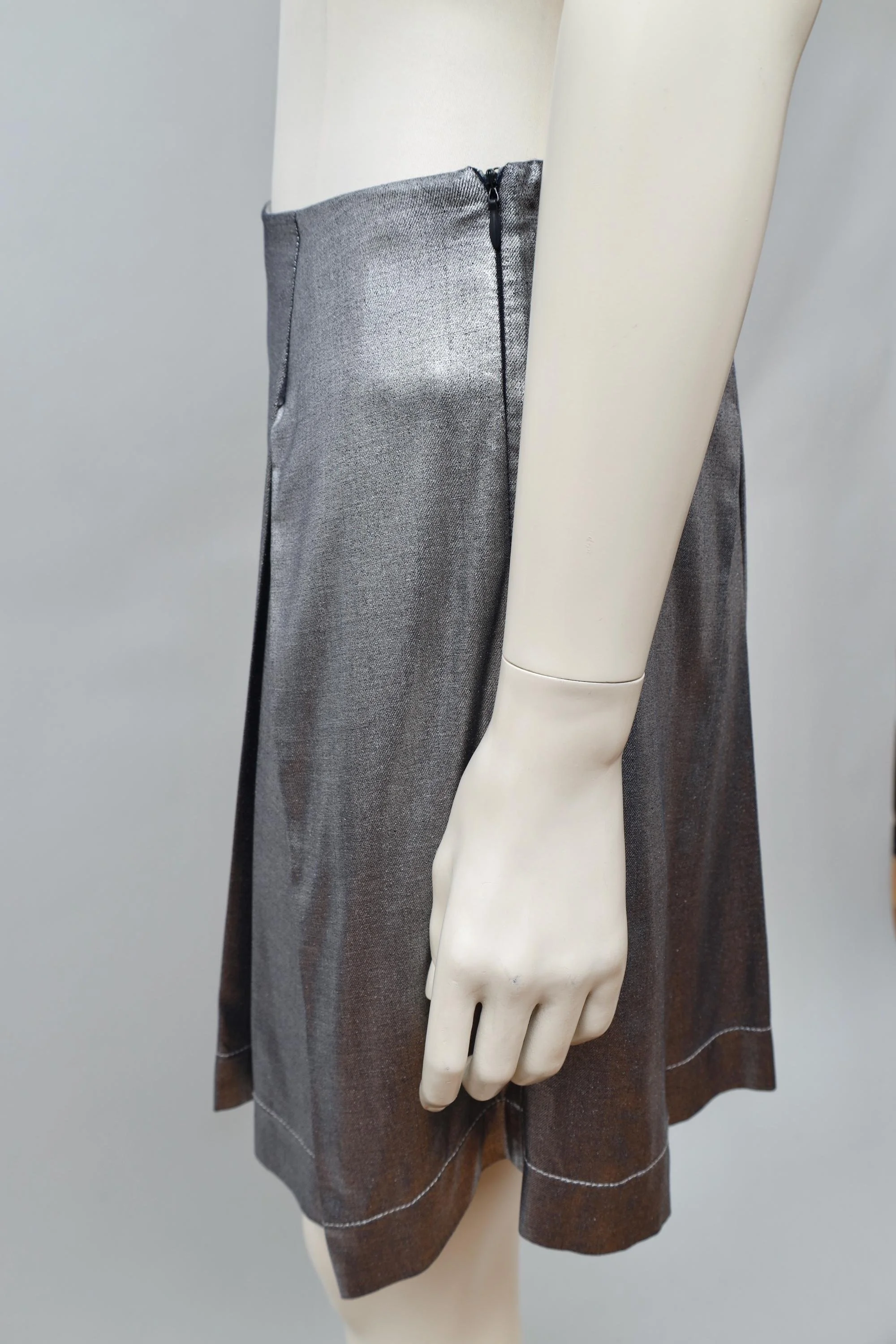 2000s Vivienne Westwood Anglomania liquid silver pleated skirt