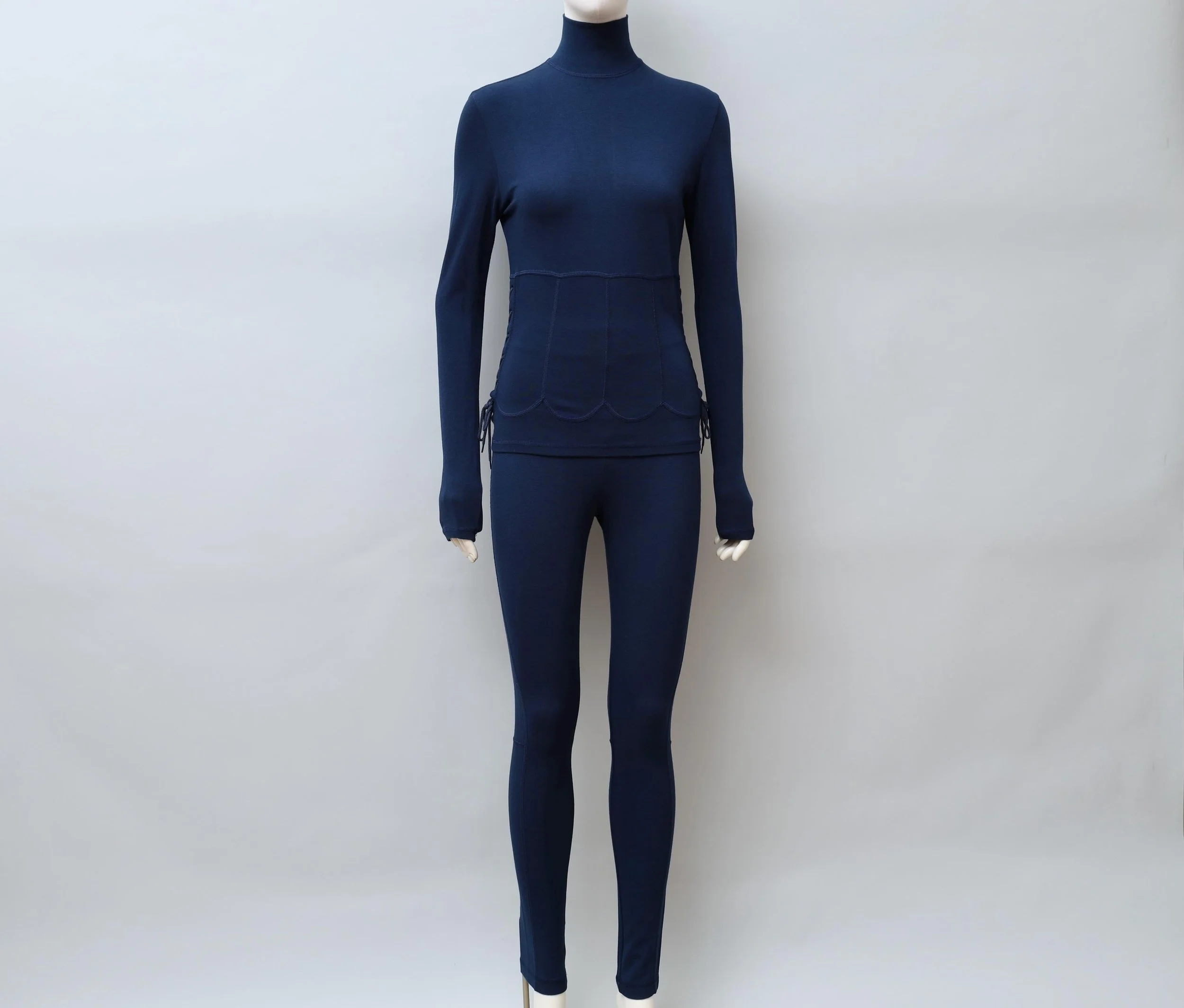 S/S 1991 Chantal Thomass midnight blue lace-up top and leggings set