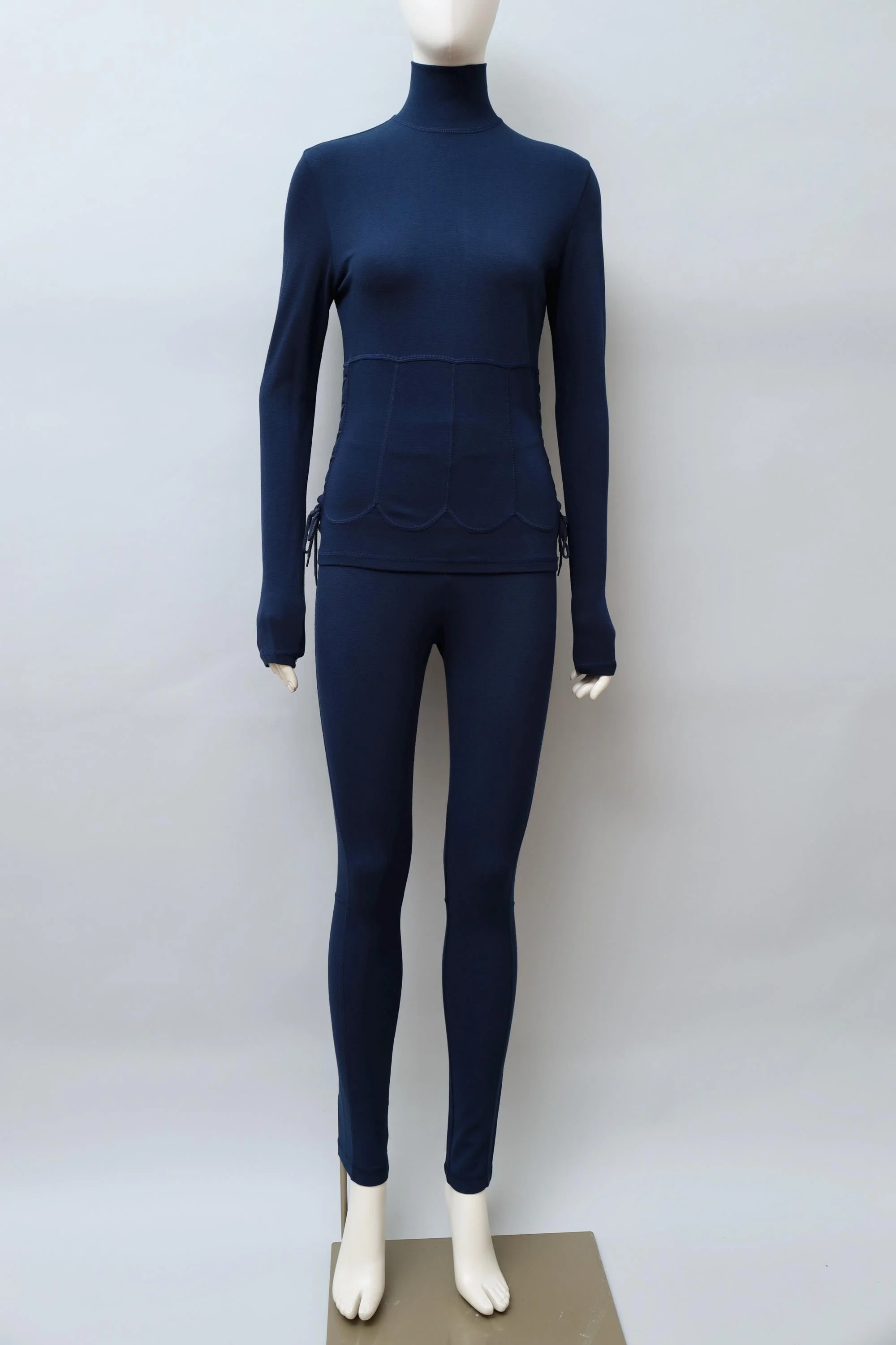 S/S 1991 Chantal Thomass midnight blue lace-up top and leggings set