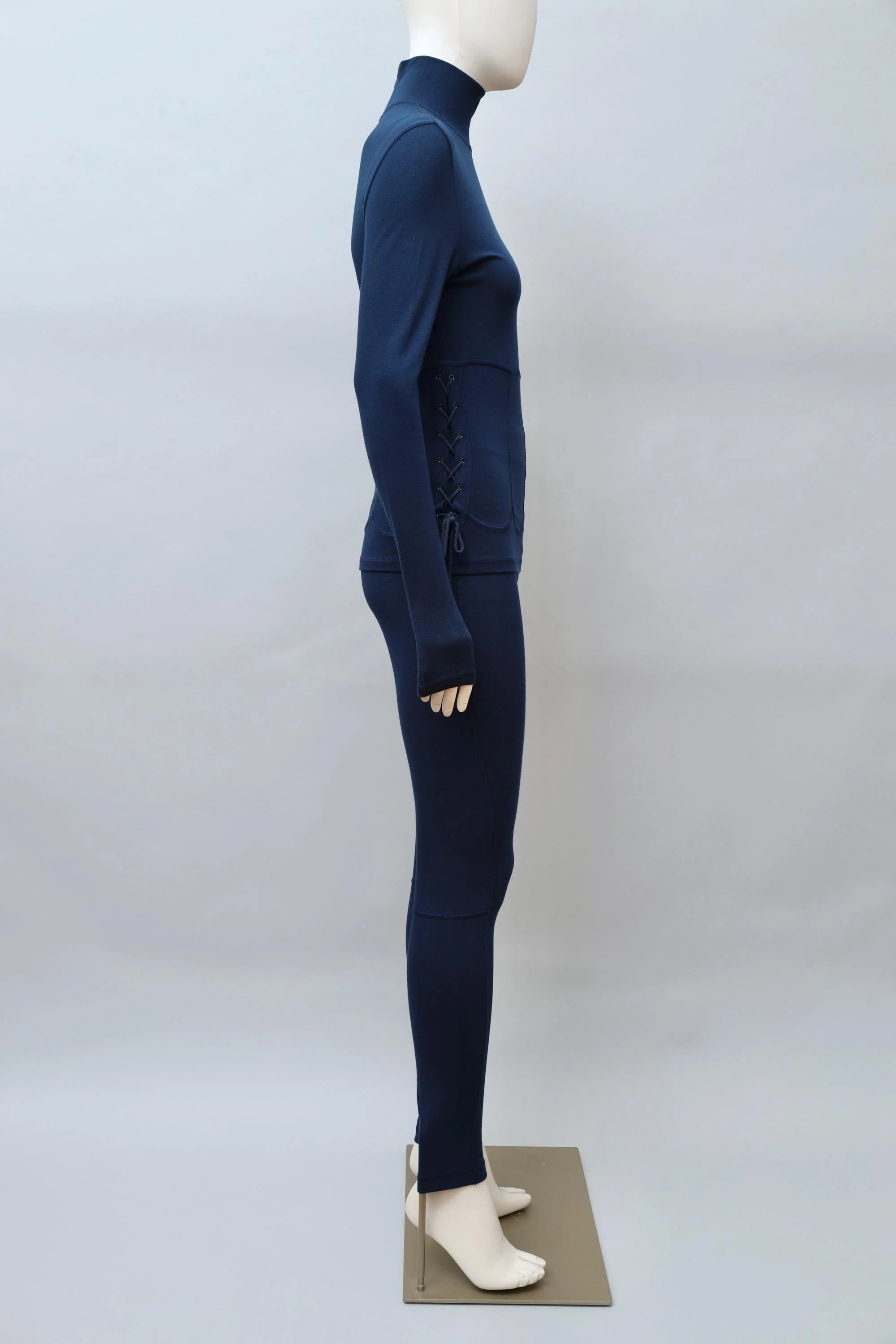 S/S 1991 Chantal Thomass midnight blue lace-up top and leggings set