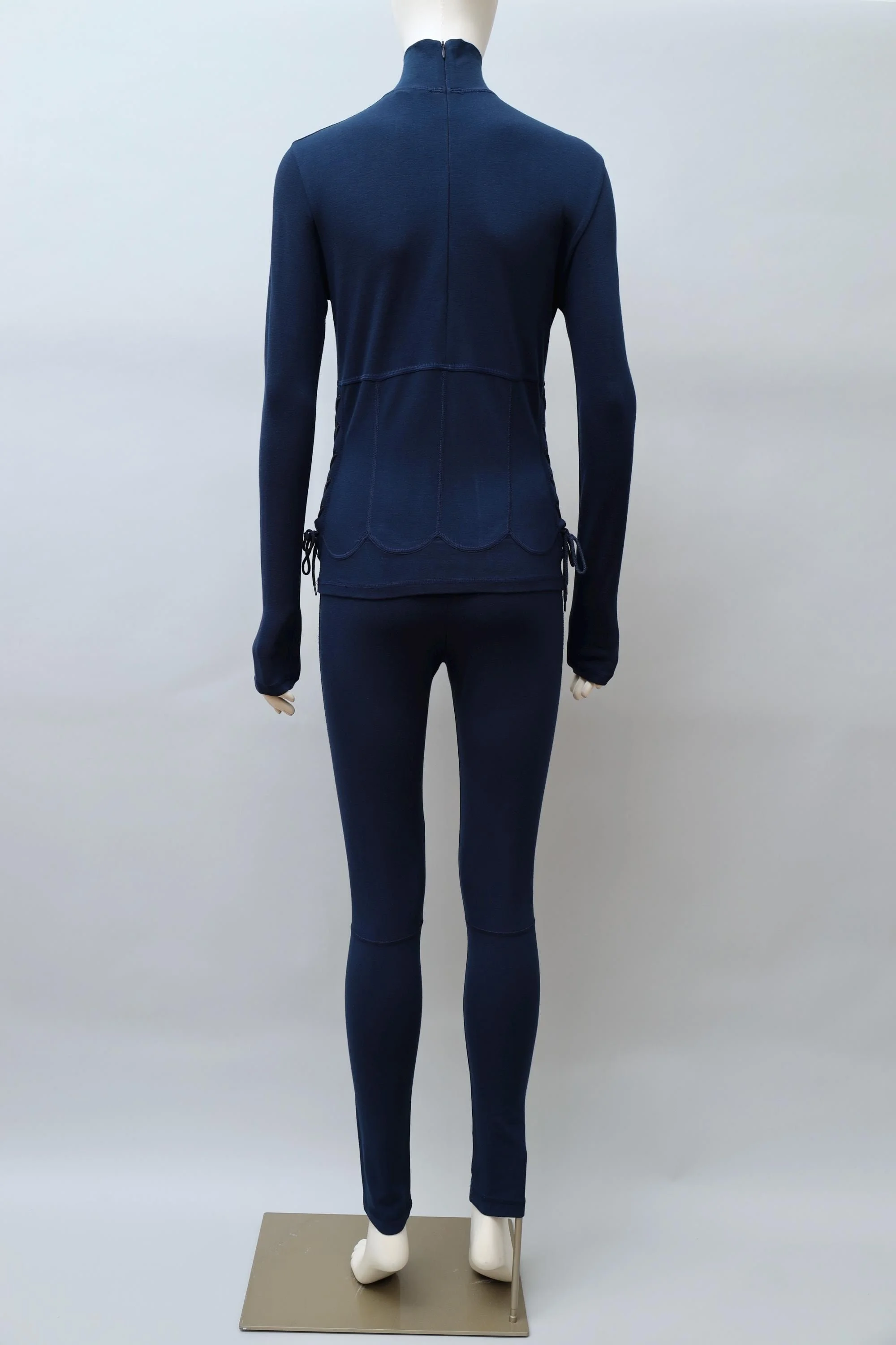S/S 1991 Chantal Thomass midnight blue lace-up top and leggings set