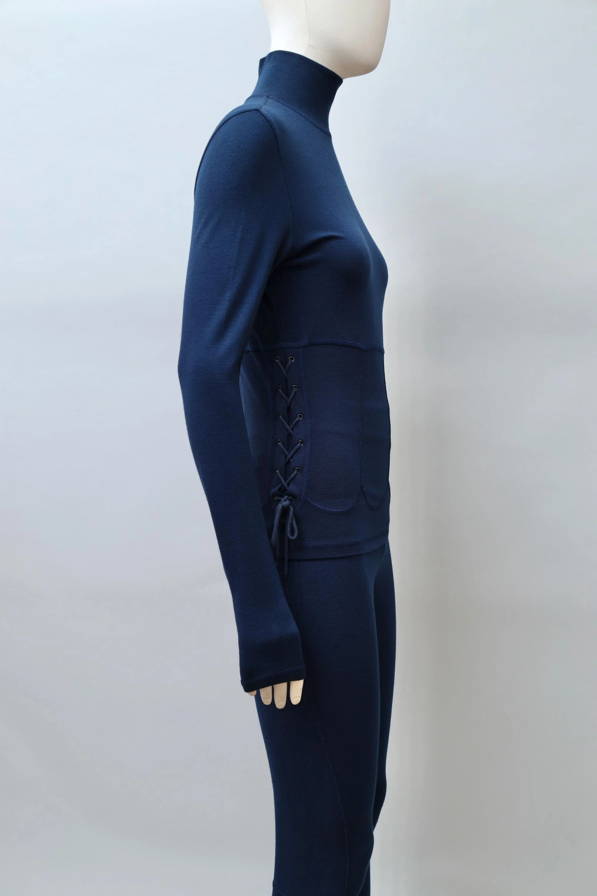 S/S 1991 Chantal Thomass midnight blue lace-up longsleeve top