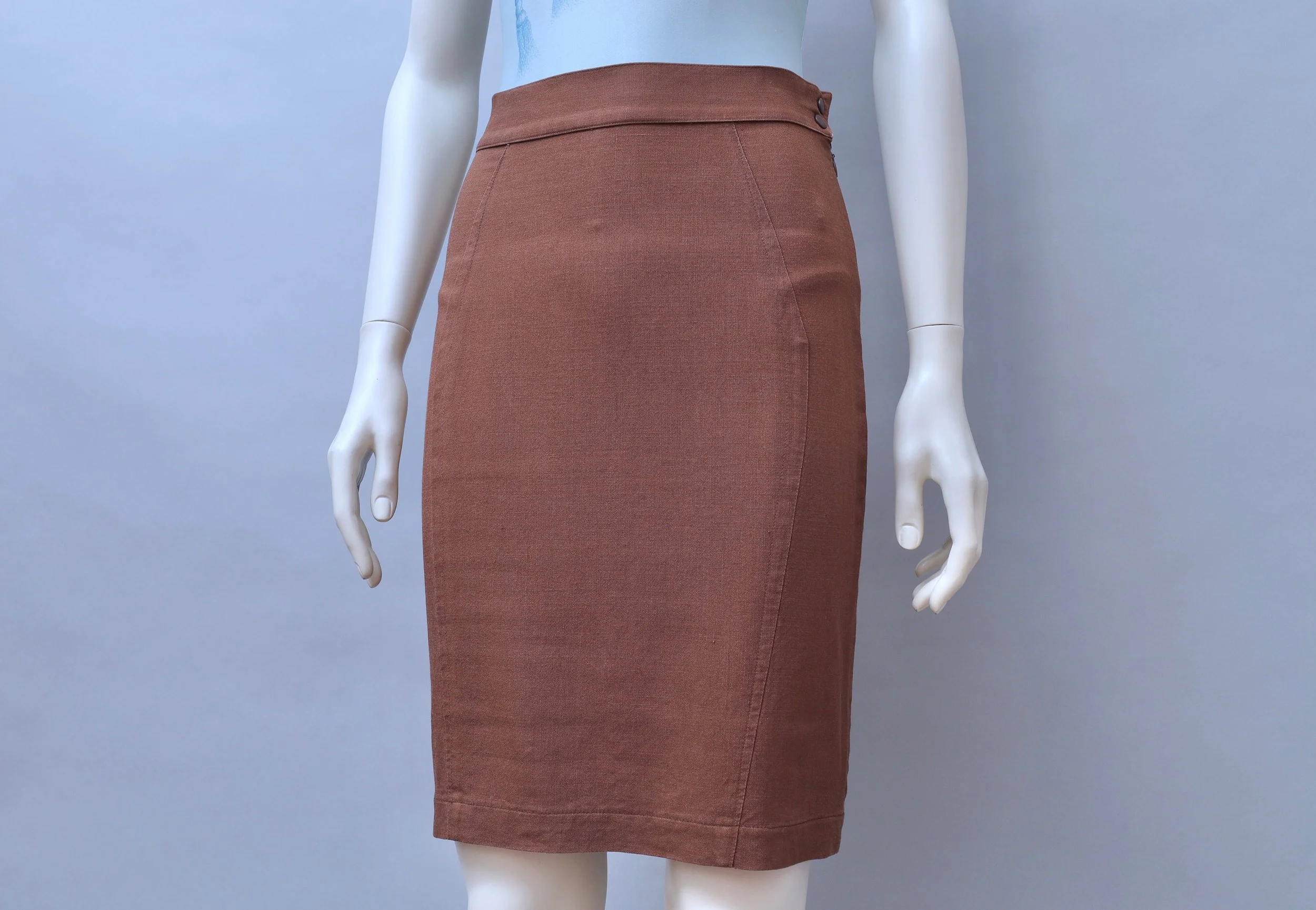 early 1990s Mugler par Thierry Mugler chocolate brown linen pencil skirt
