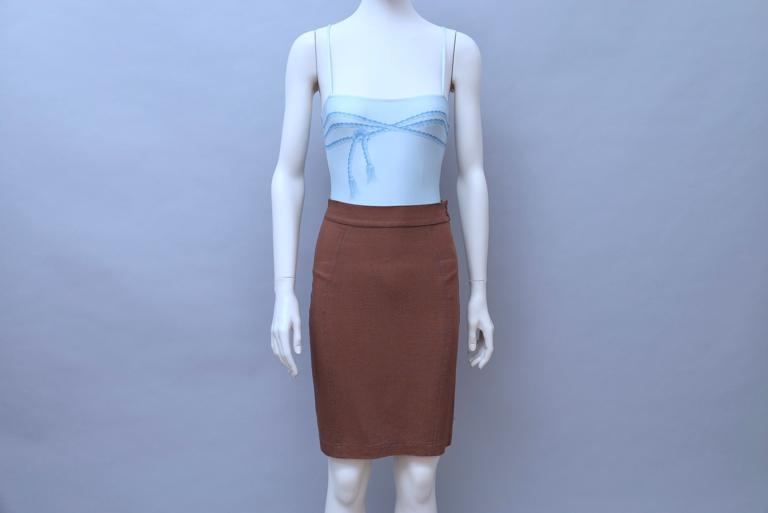 early 1990s Mugler par Thierry Mugler chocolate brown linen pencil skirt