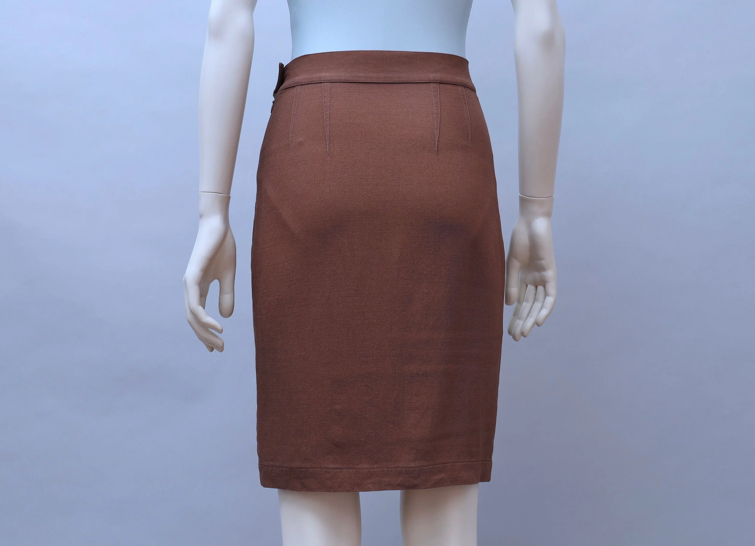 early 1990s Mugler par Thierry Mugler chocolate brown linen pencil skirt