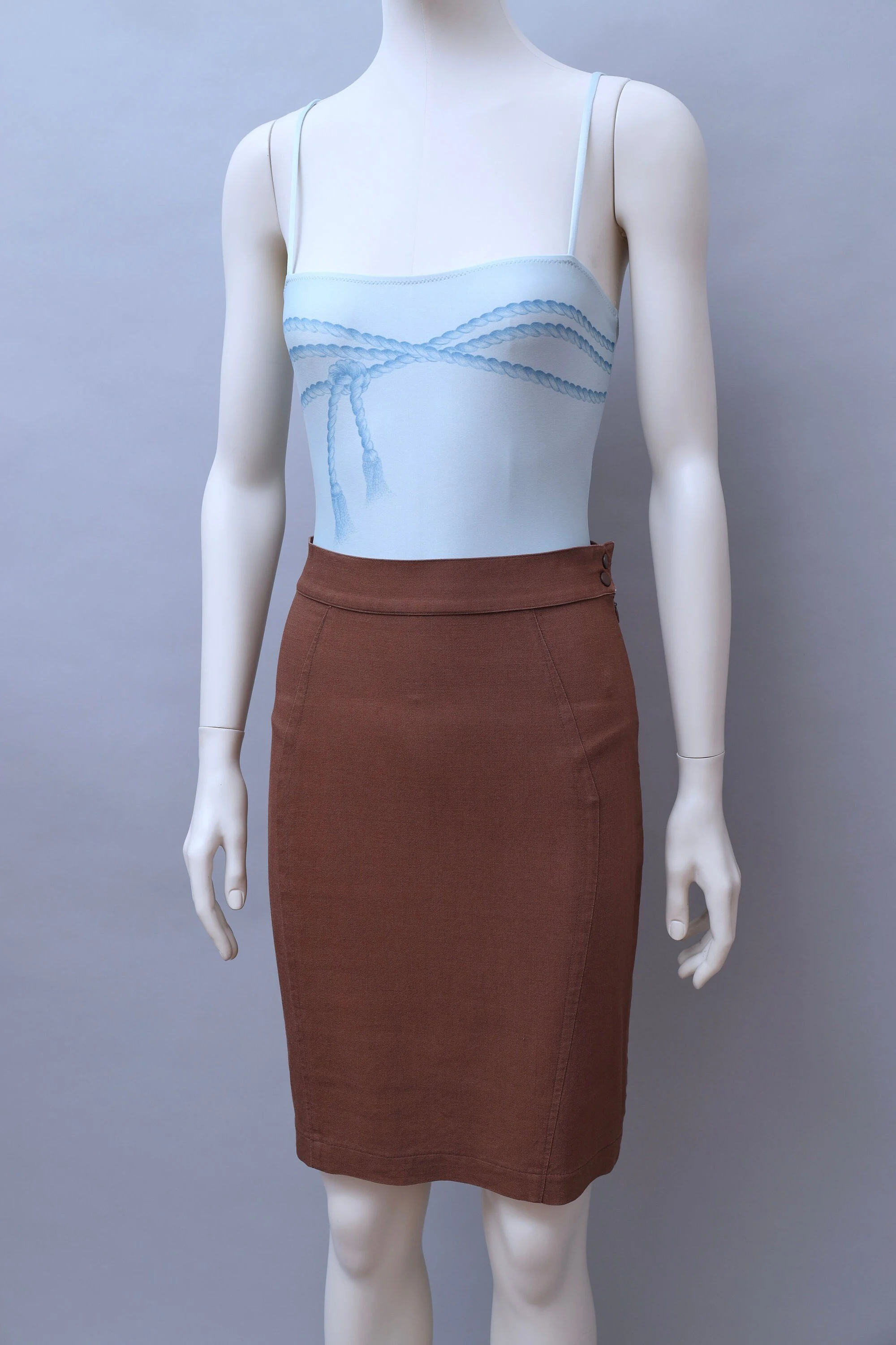 early 1990s Mugler par Thierry Mugler chocolate brown linen pencil skirt