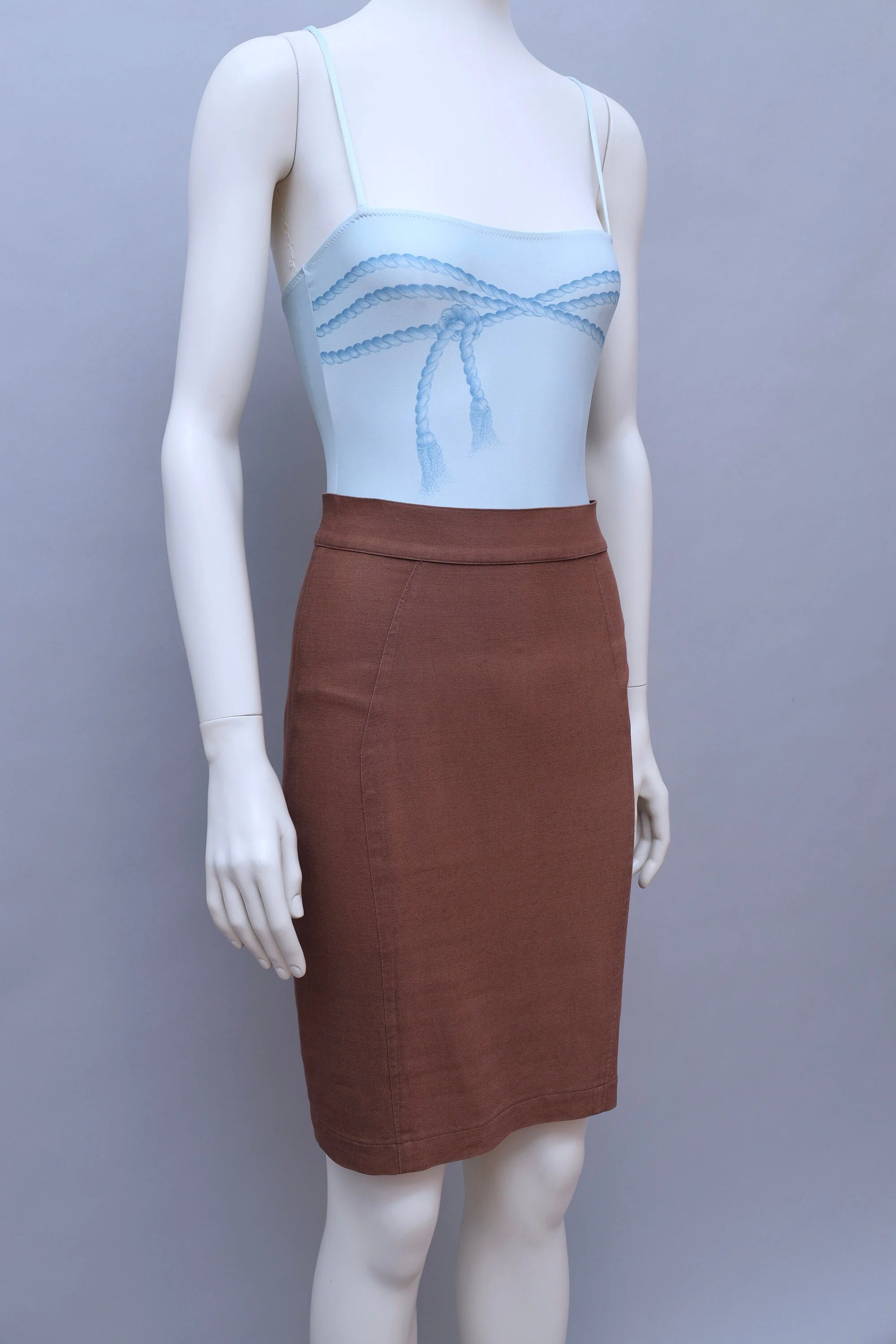 early 1990s Mugler par Thierry Mugler chocolate brown linen pencil skirt