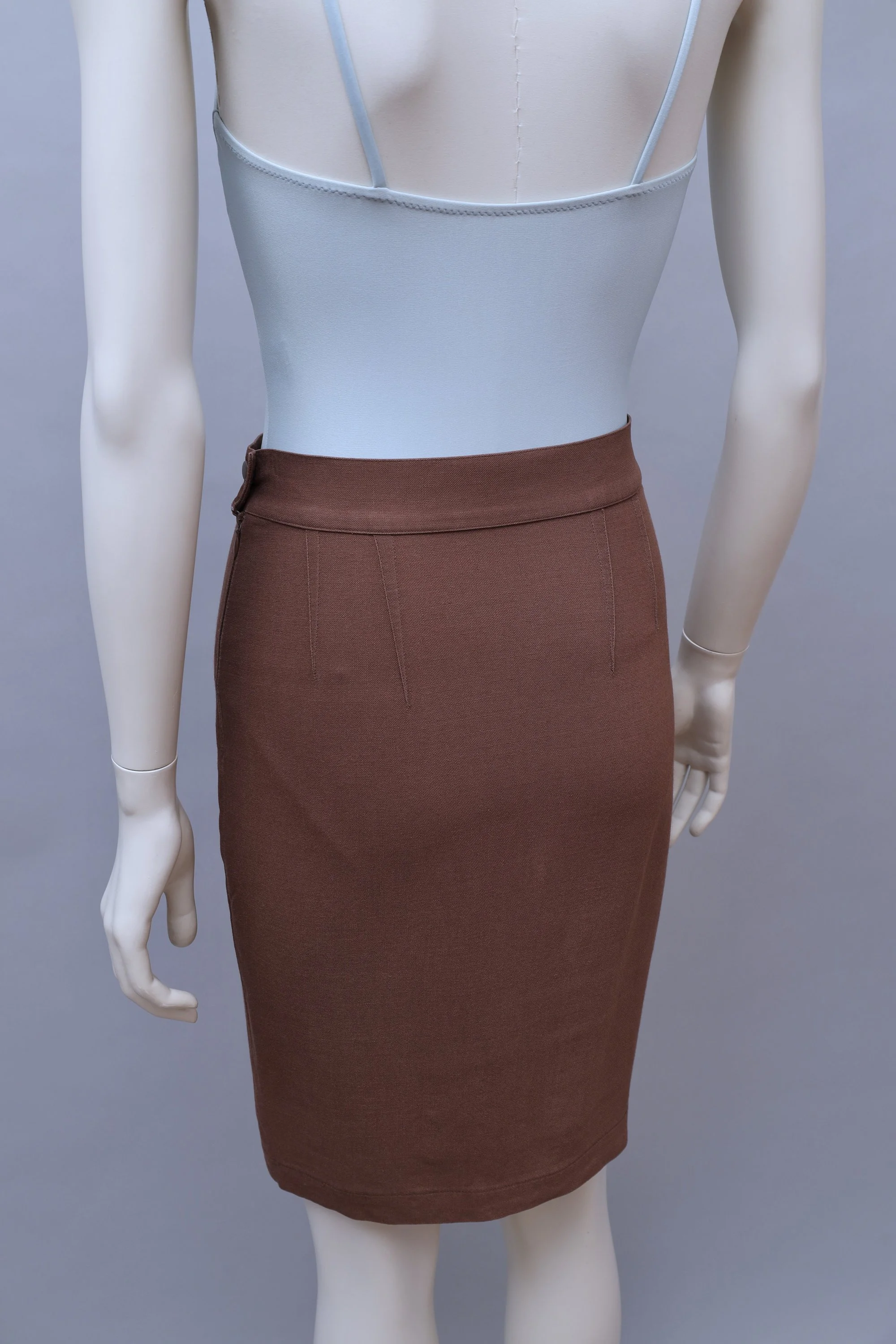 early 1990s Mugler par Thierry Mugler chocolate brown linen pencil skirt