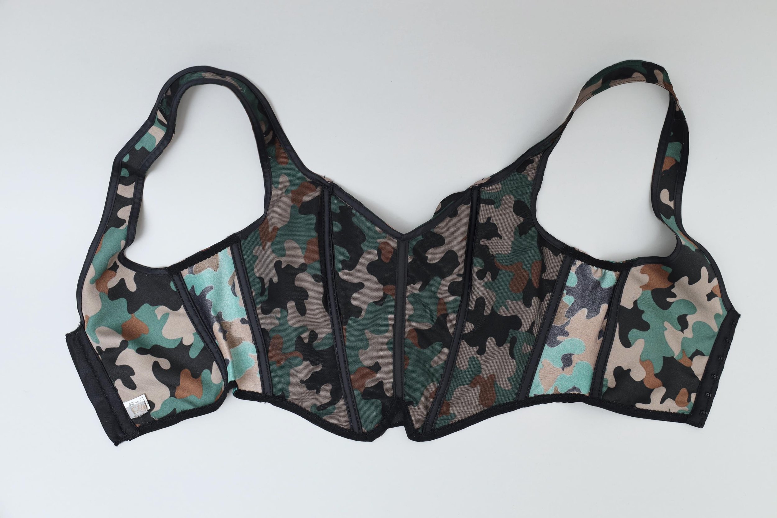 late 1980s Chantal Thomass satin camouflage bustier boning