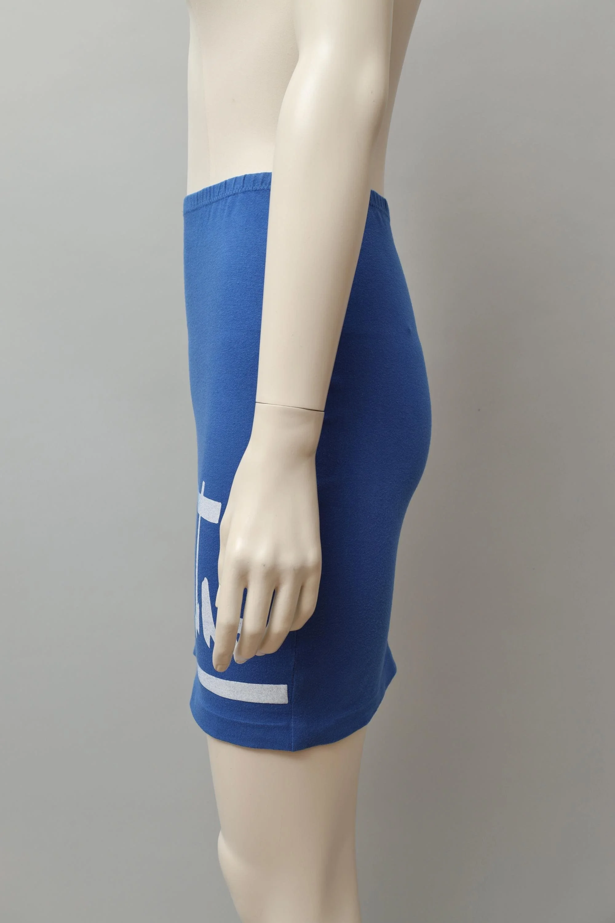 1980s Angelo Tarlazzi blue cotton stretch signature logo skirt
