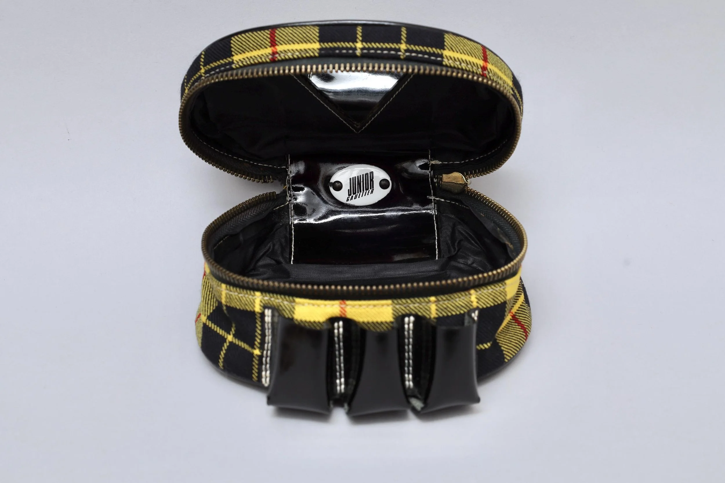 late 1980s Junior Gaultier yellow tartan cosmetics bag
