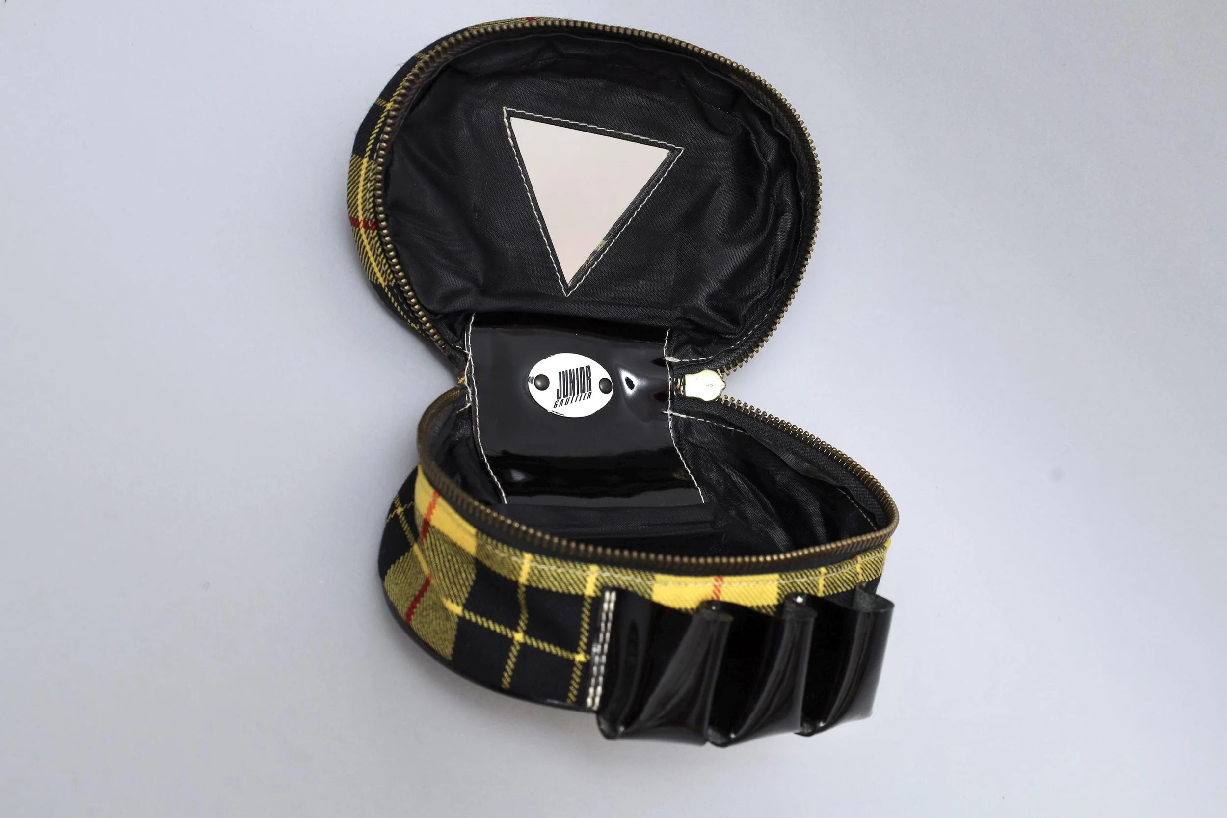 late 1980s Junior Gaultier yellow tartan cosmetics bag