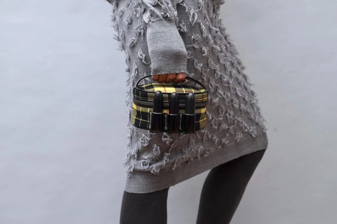 late 1980s Junior Gaultier yellow tartan cosmetics bag