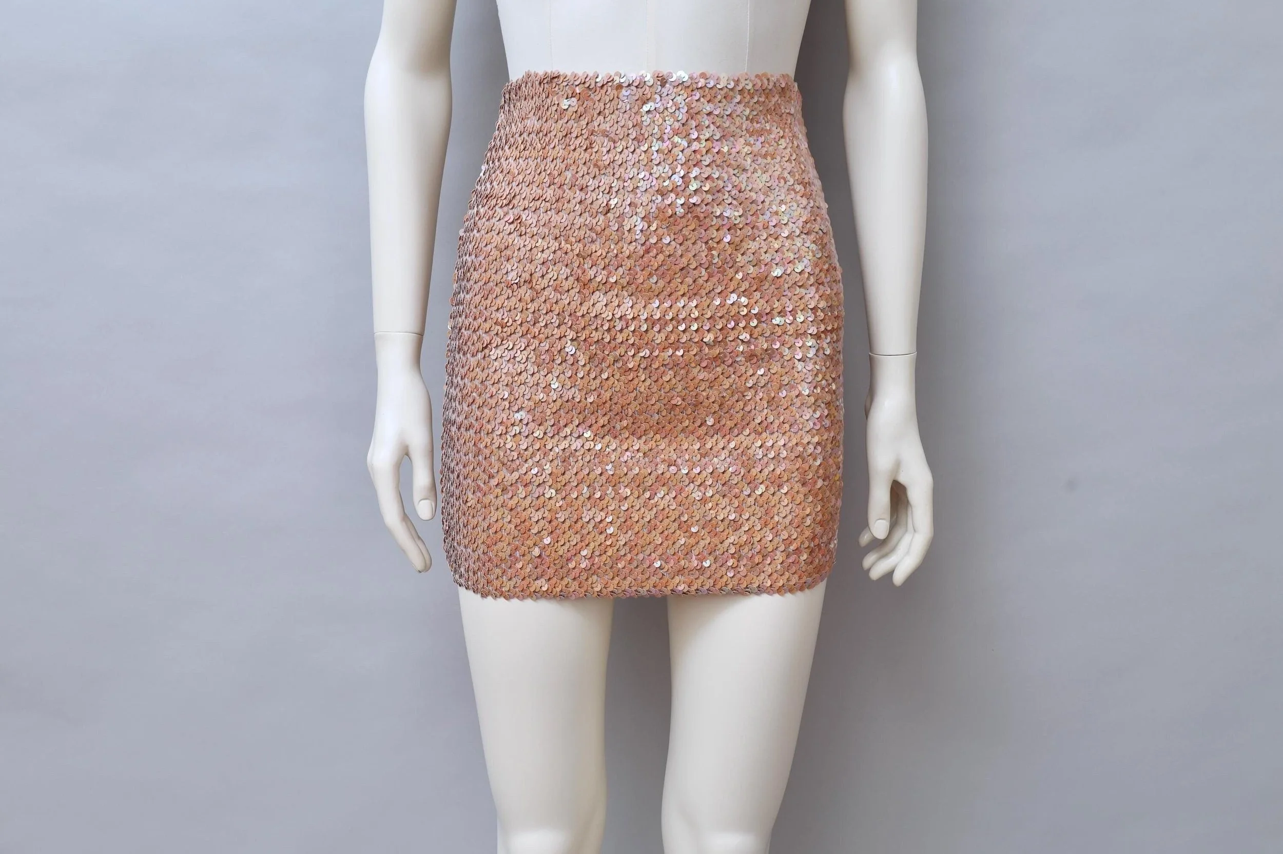 1990s deadstock Aquagirl by Fayçal Amor iridescent peach sequin mini skirt