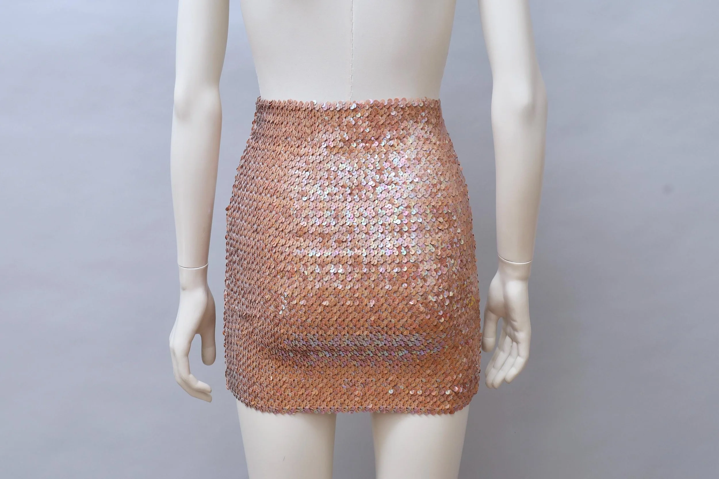 1990s deadstock Aquagirl by Fayçal Amor iridescent peach sequin mini skirt