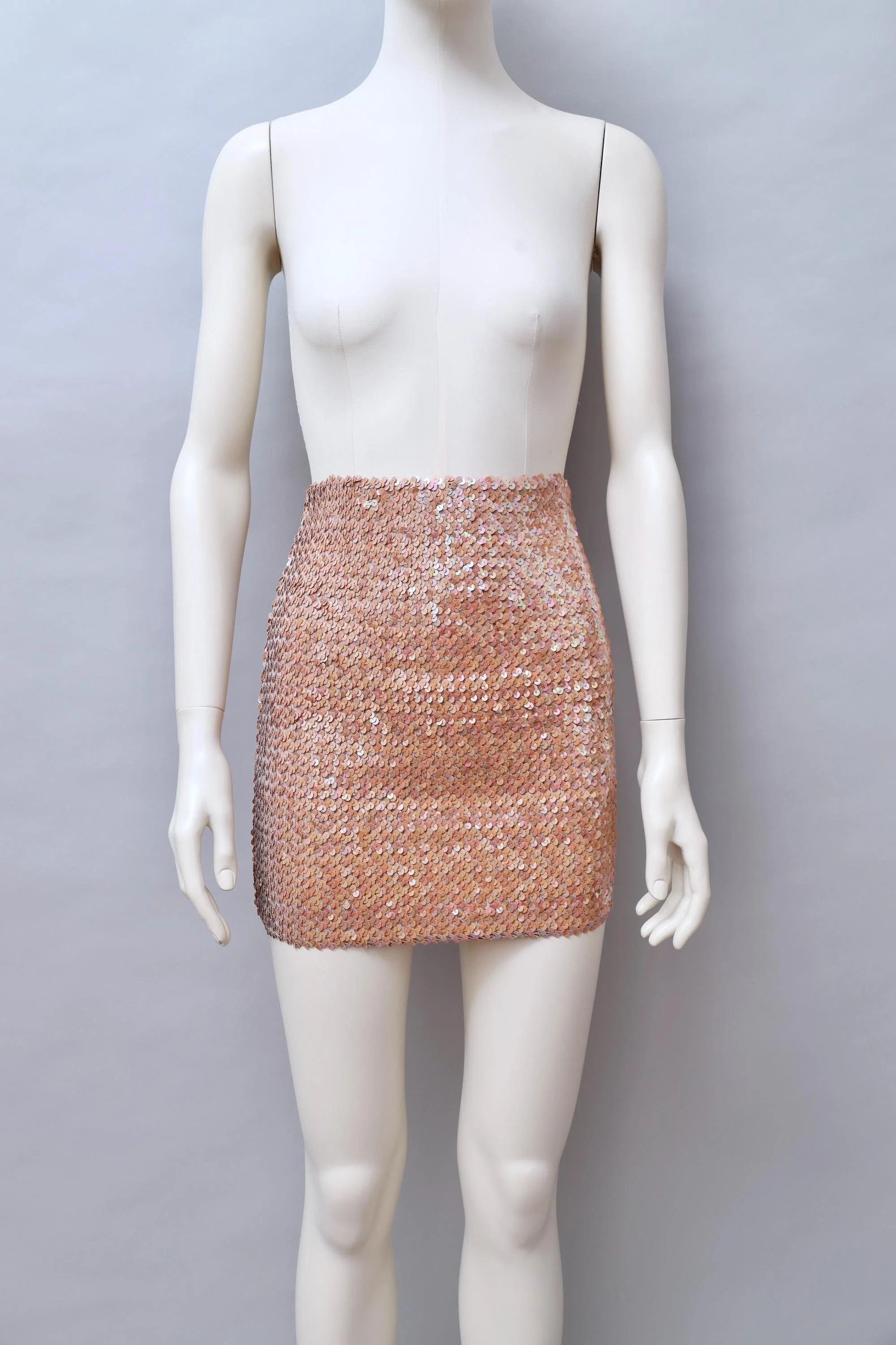 1990s deadstock Aquagirl by Fayçal Amor iridescent peach sequin mini skirt