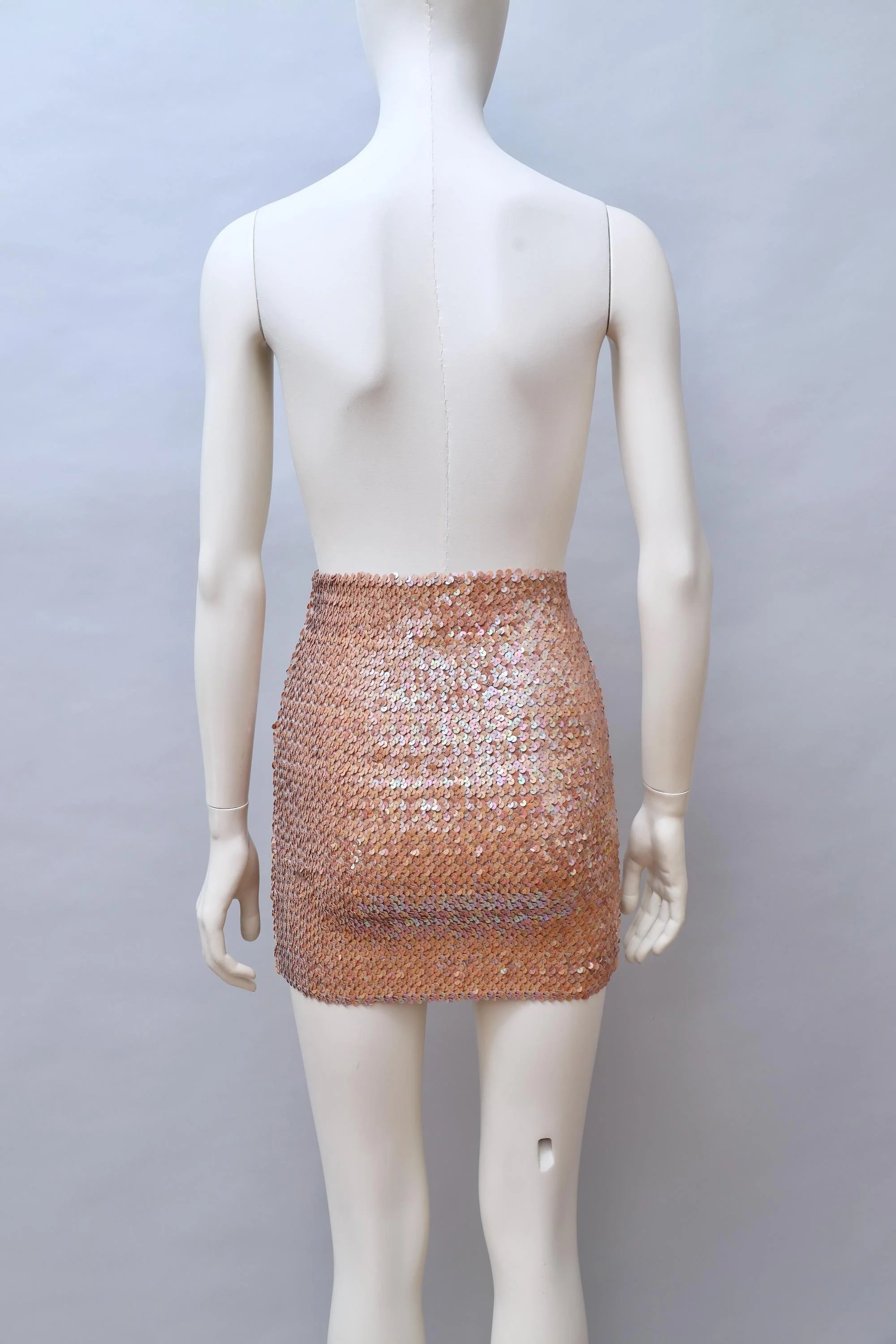 1990s deadstock Aquagirl by Fayçal Amor iridescent peach sequin mini skirt