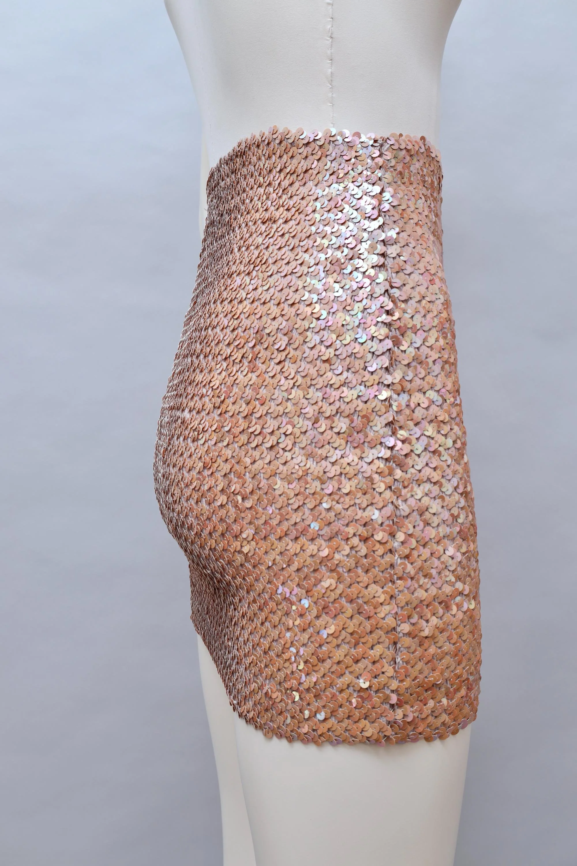 1990s deadstock Aquagirl by Fayçal Amor iridescent peach sequin mini skirt