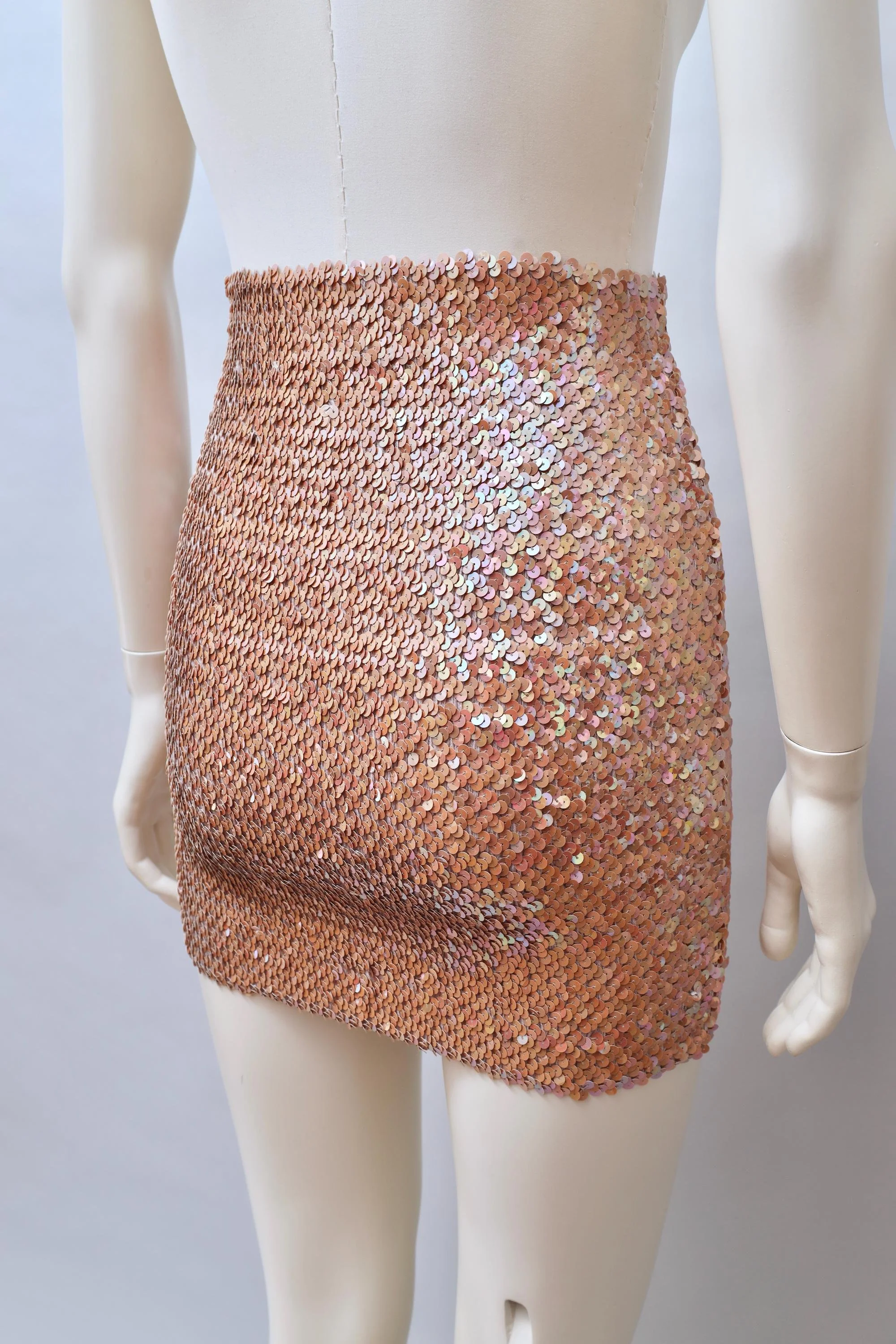 1990s deadstock Aquagirl by Fayçal Amor iridescent peach sequin mini skirt
