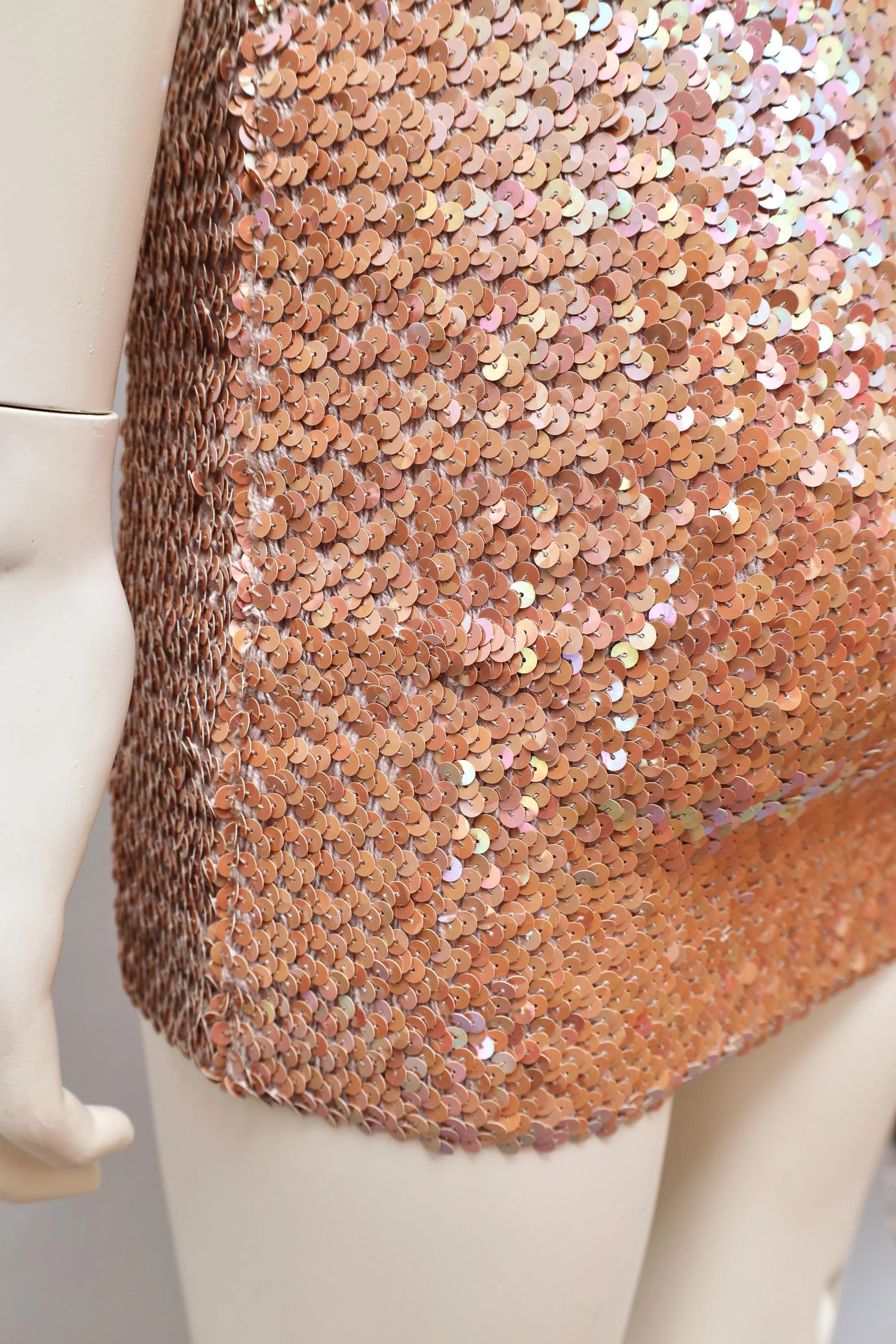 1990s deadstock Aquagirl by Fayçal Amor iridescent peach sequin mini skirt