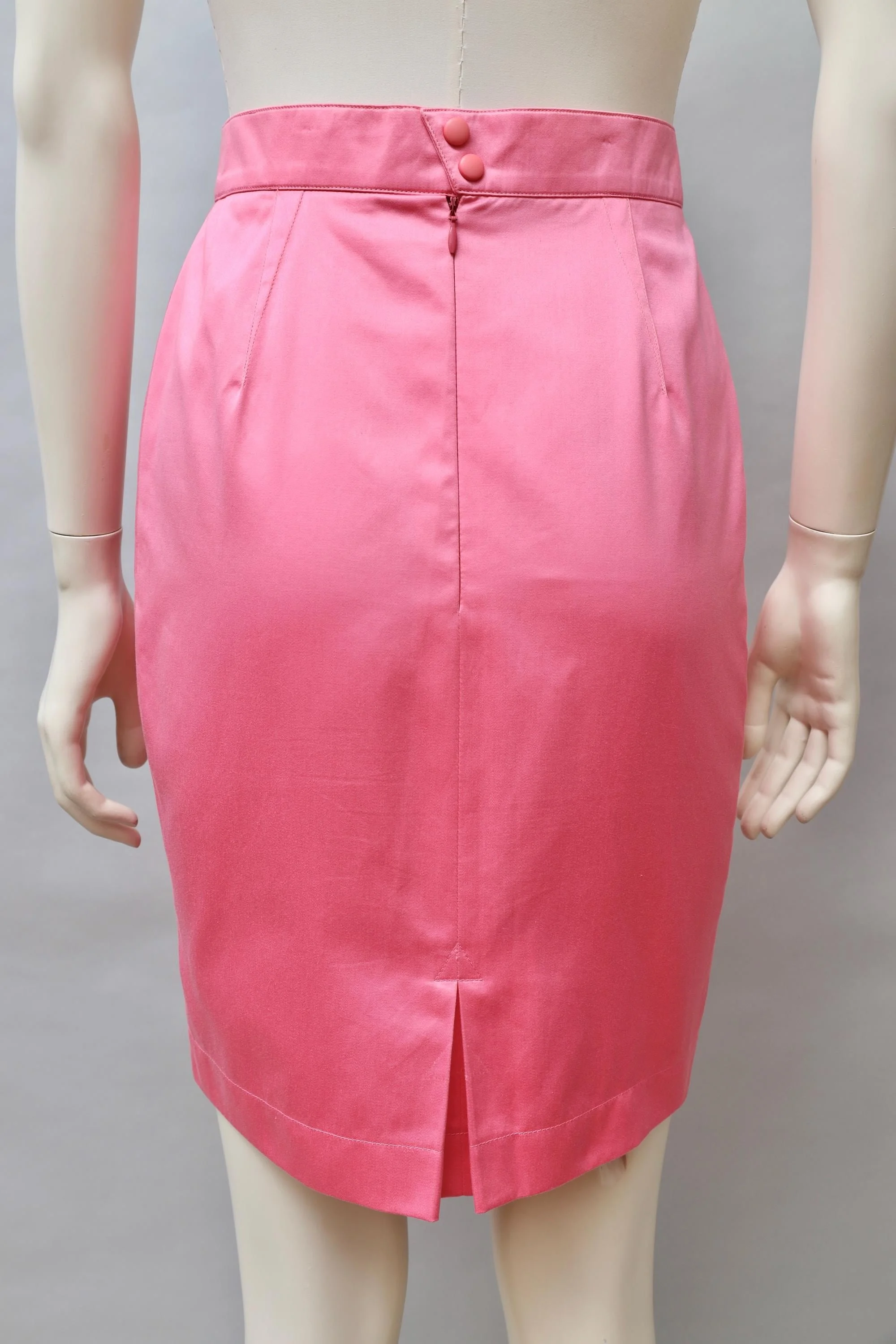 1990s Mugler by Thierry Mugler pink satin pencil skirt