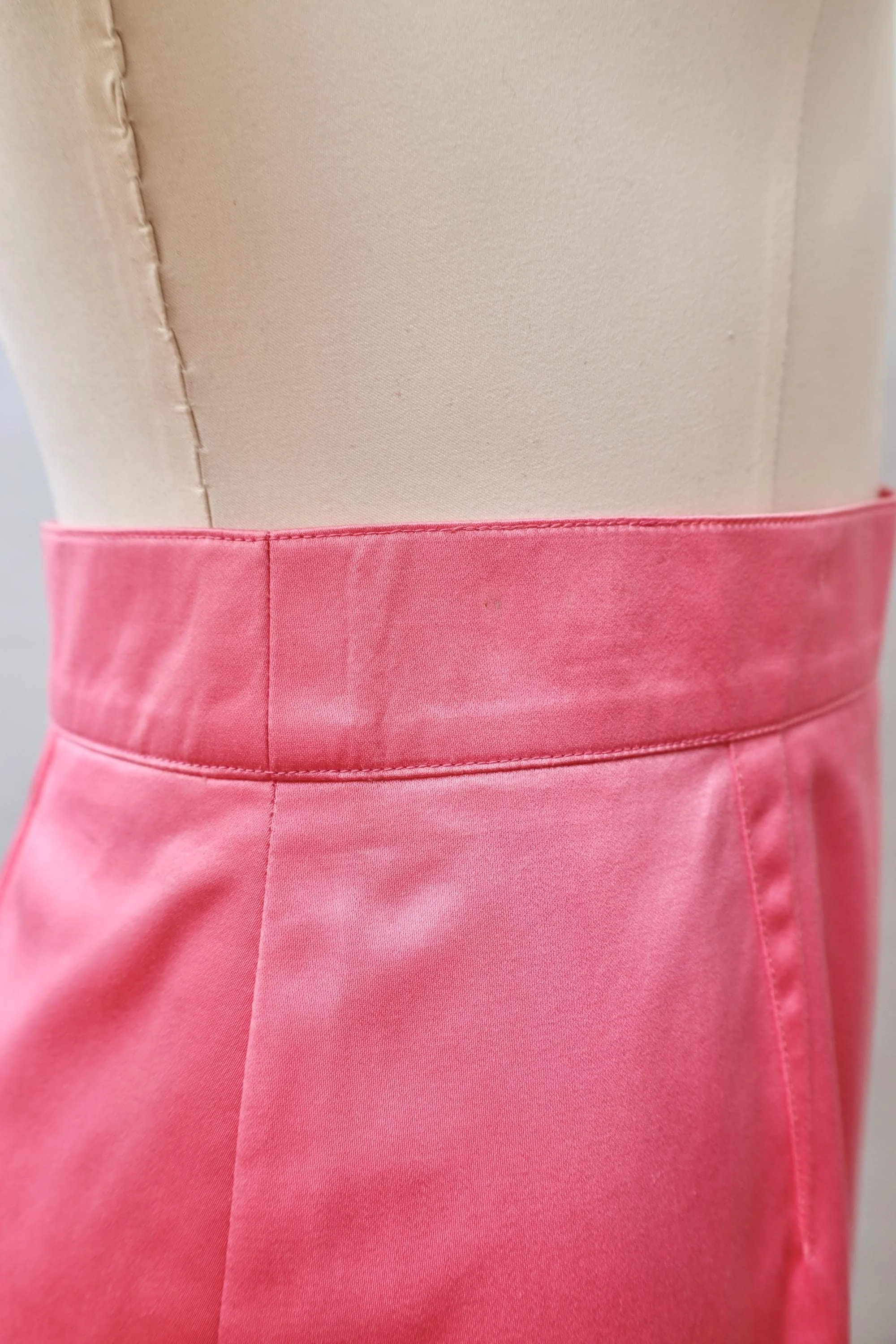 pink satin pencil skirt detail