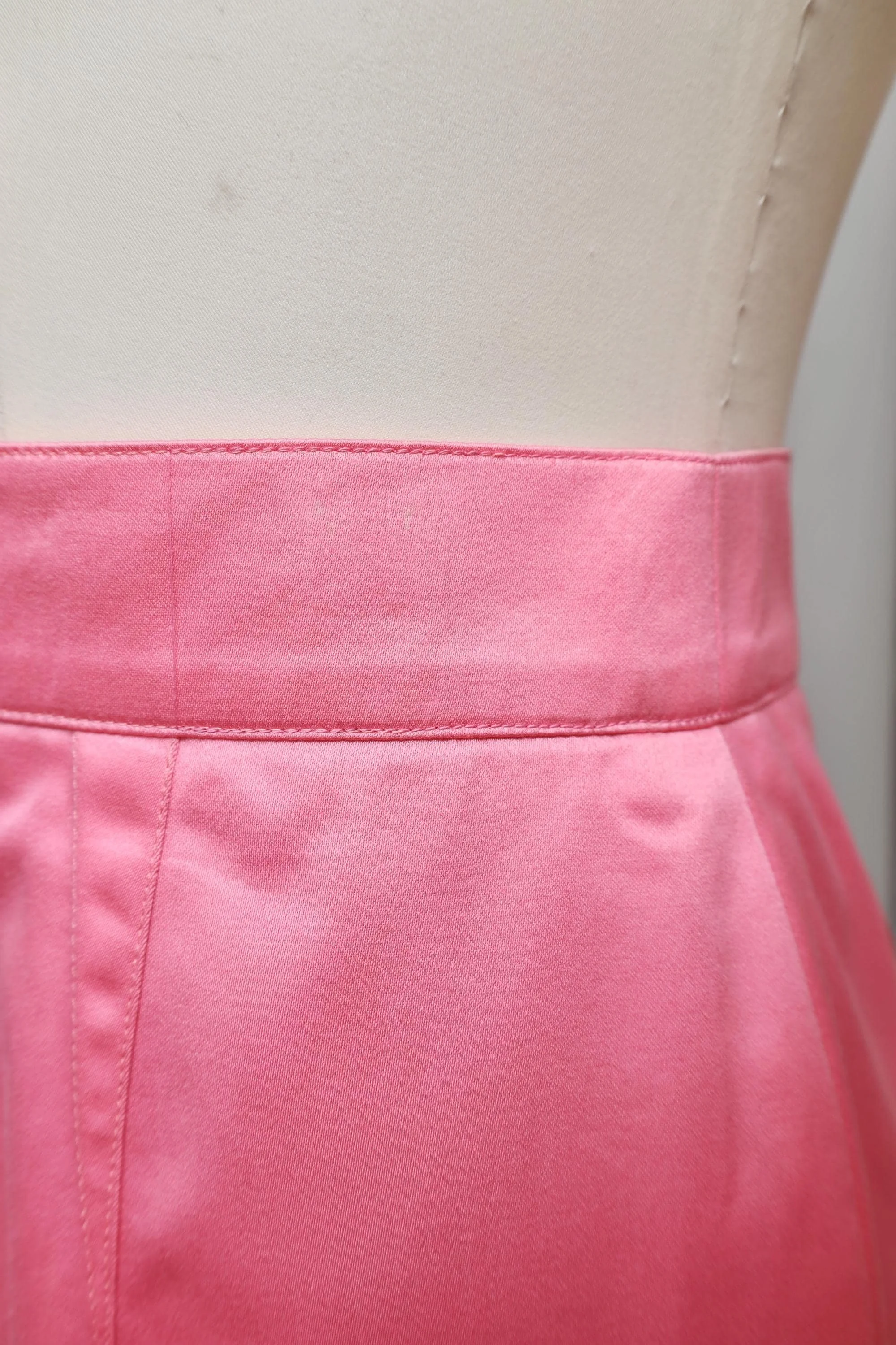 pink satin pencil skirt detail