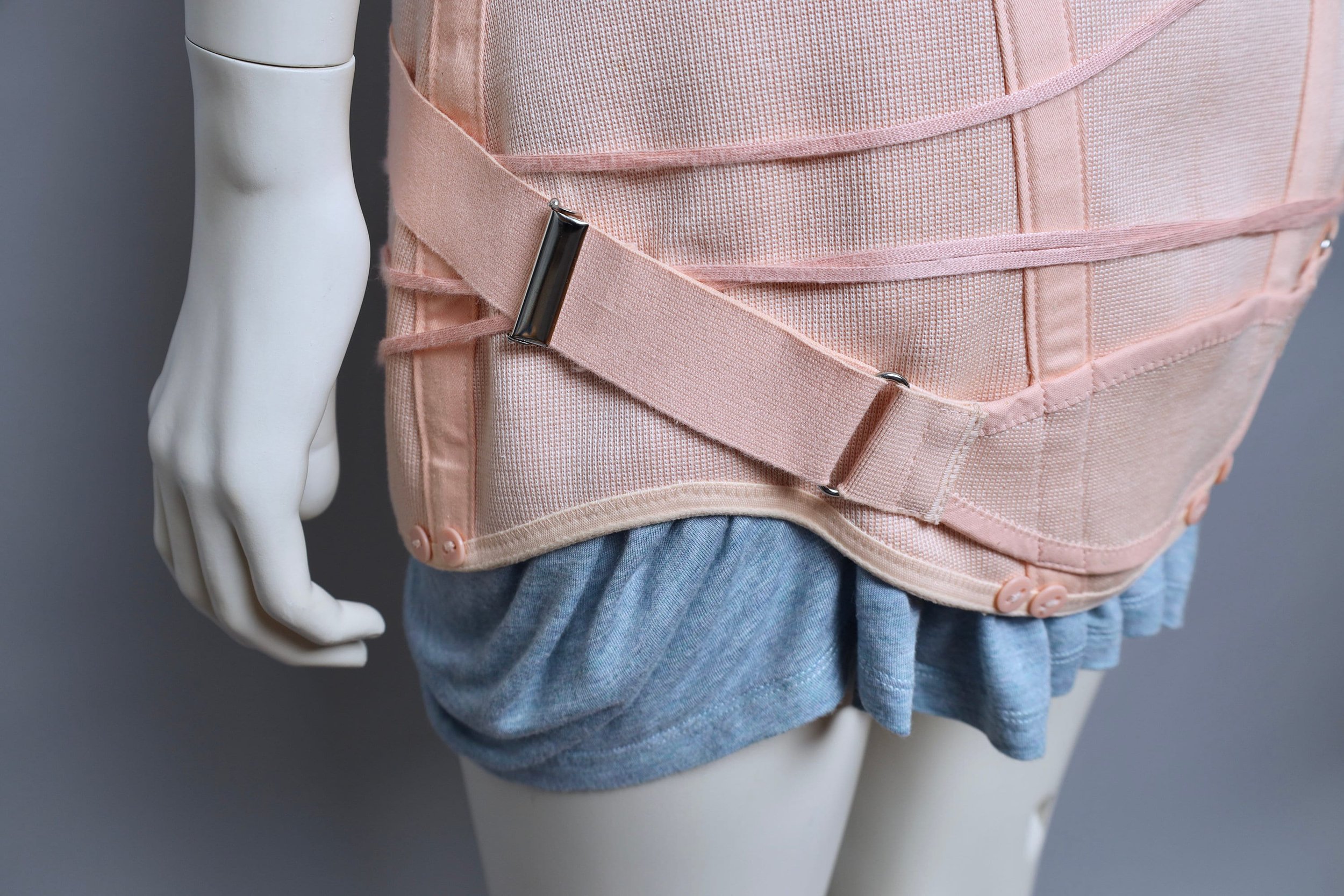 1960s Vintage French deadstock peach pink surgical corset