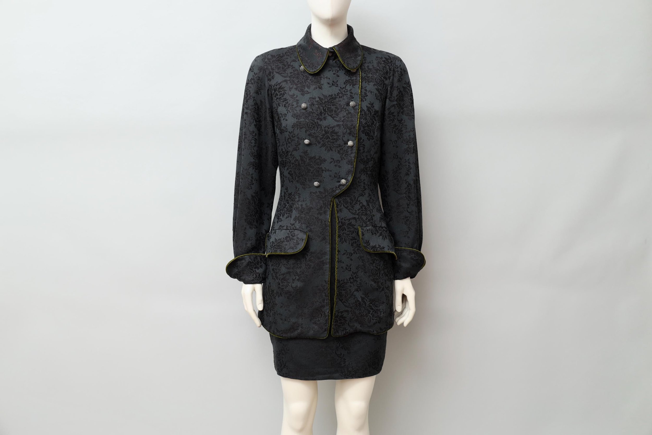 F/W 1990 Chantal Thomass black jacquard and green velvet ensemble