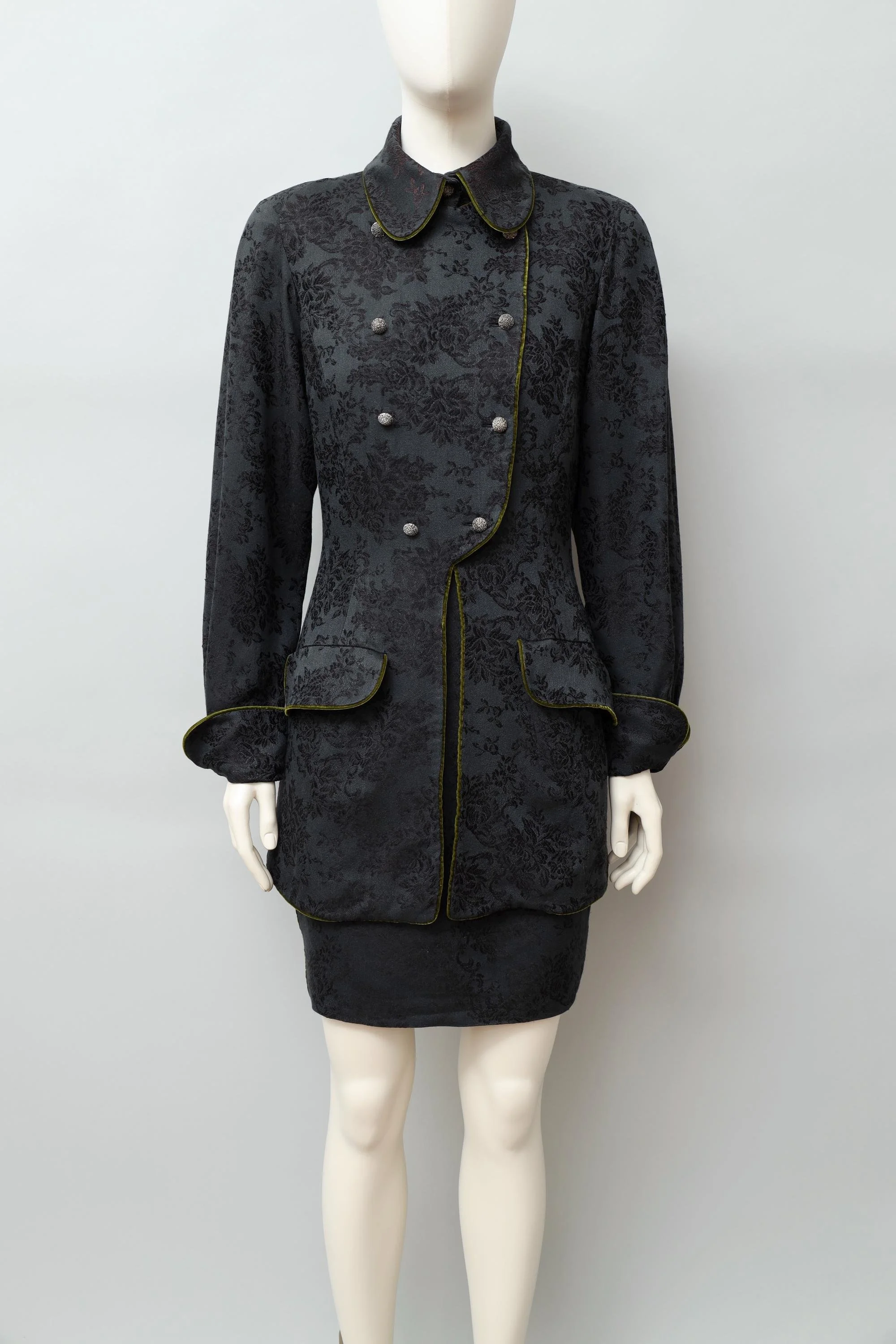 F/W 1990 Chantal Thomass black jacquard and green velvet ensemble