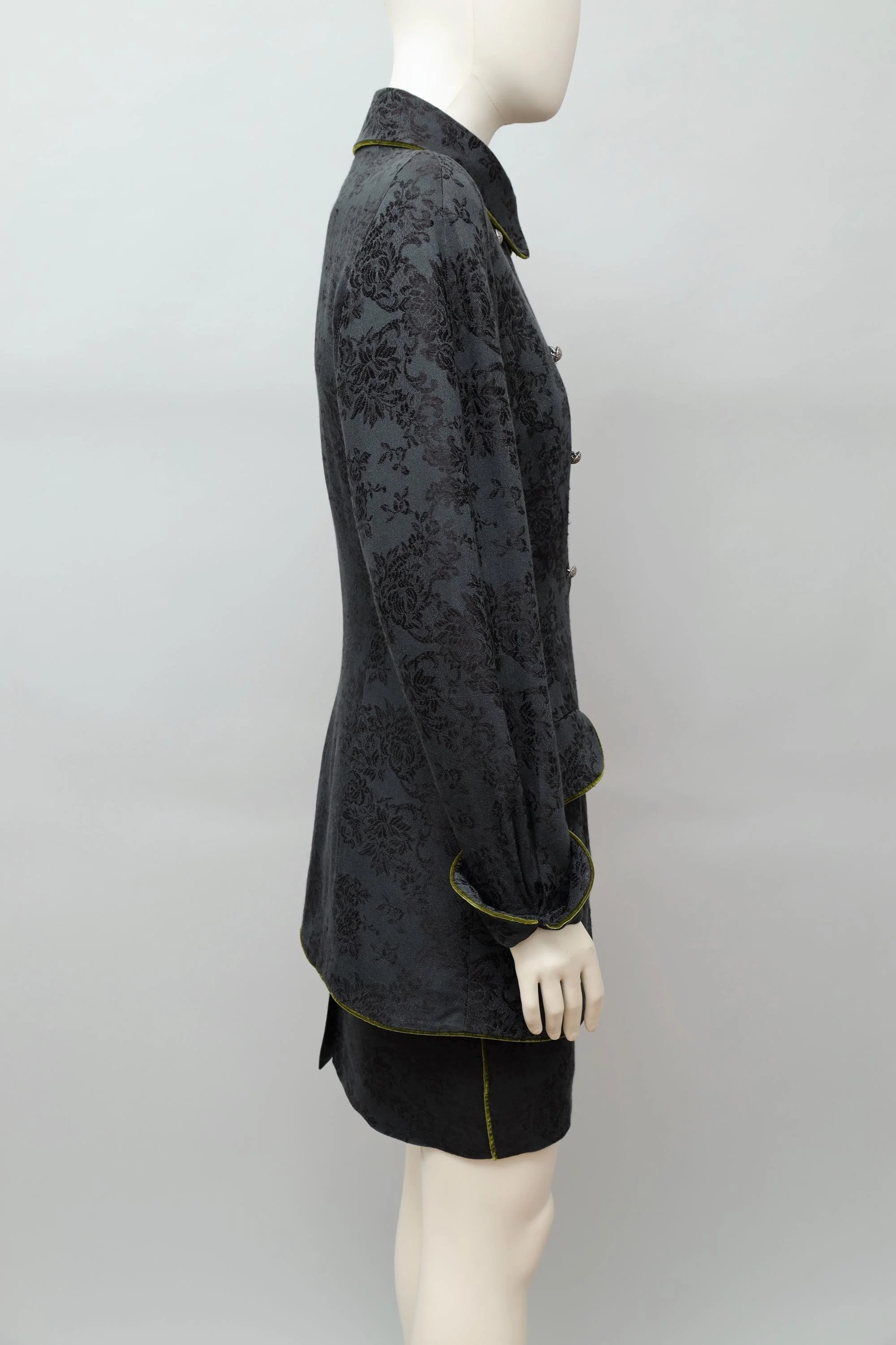F/W 1990 Chantal Thomass black jacquard and green velvet ensemble
