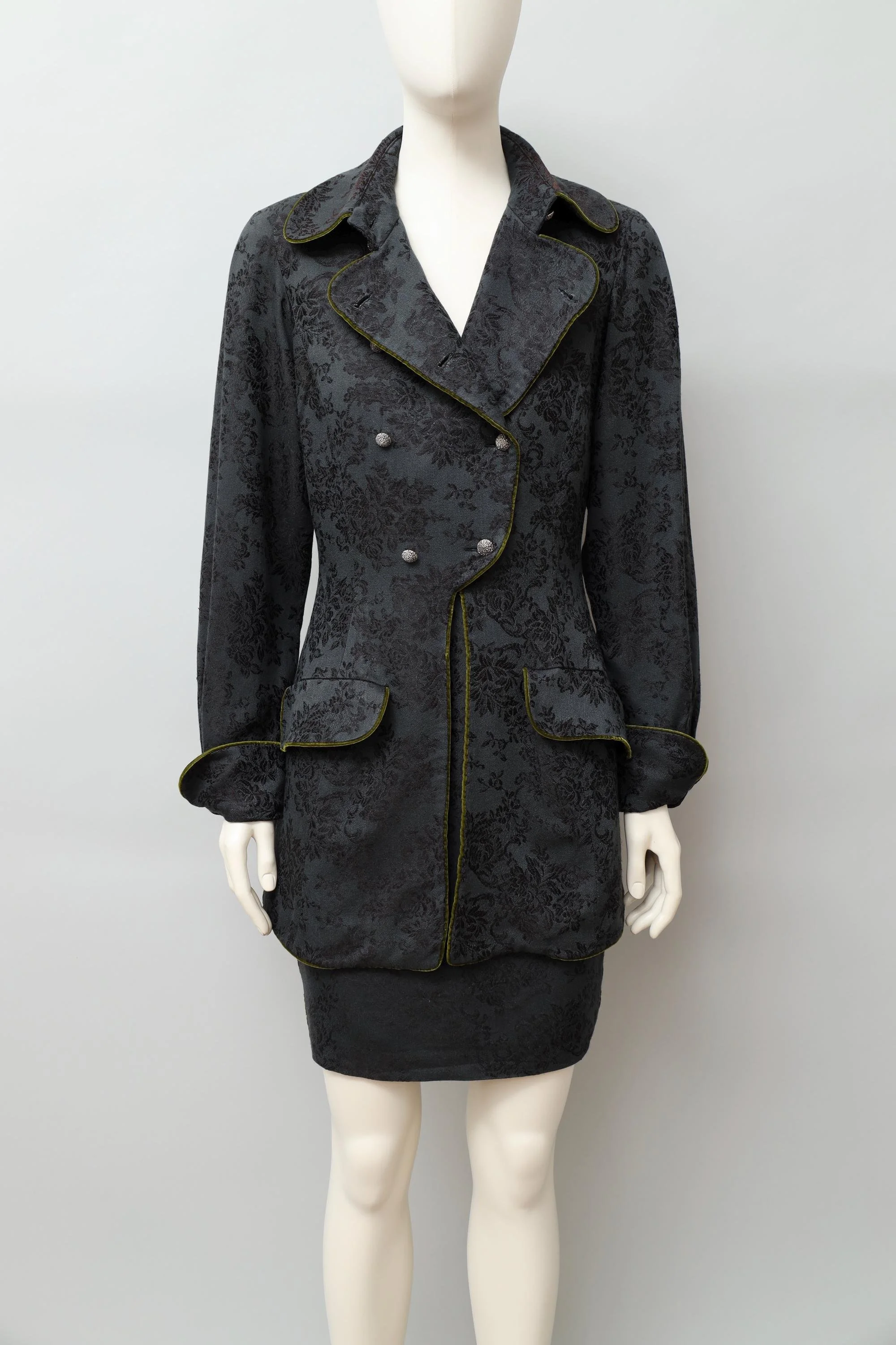 F/W 1990 Chantal Thomass black jacquard and green velvet ensemble