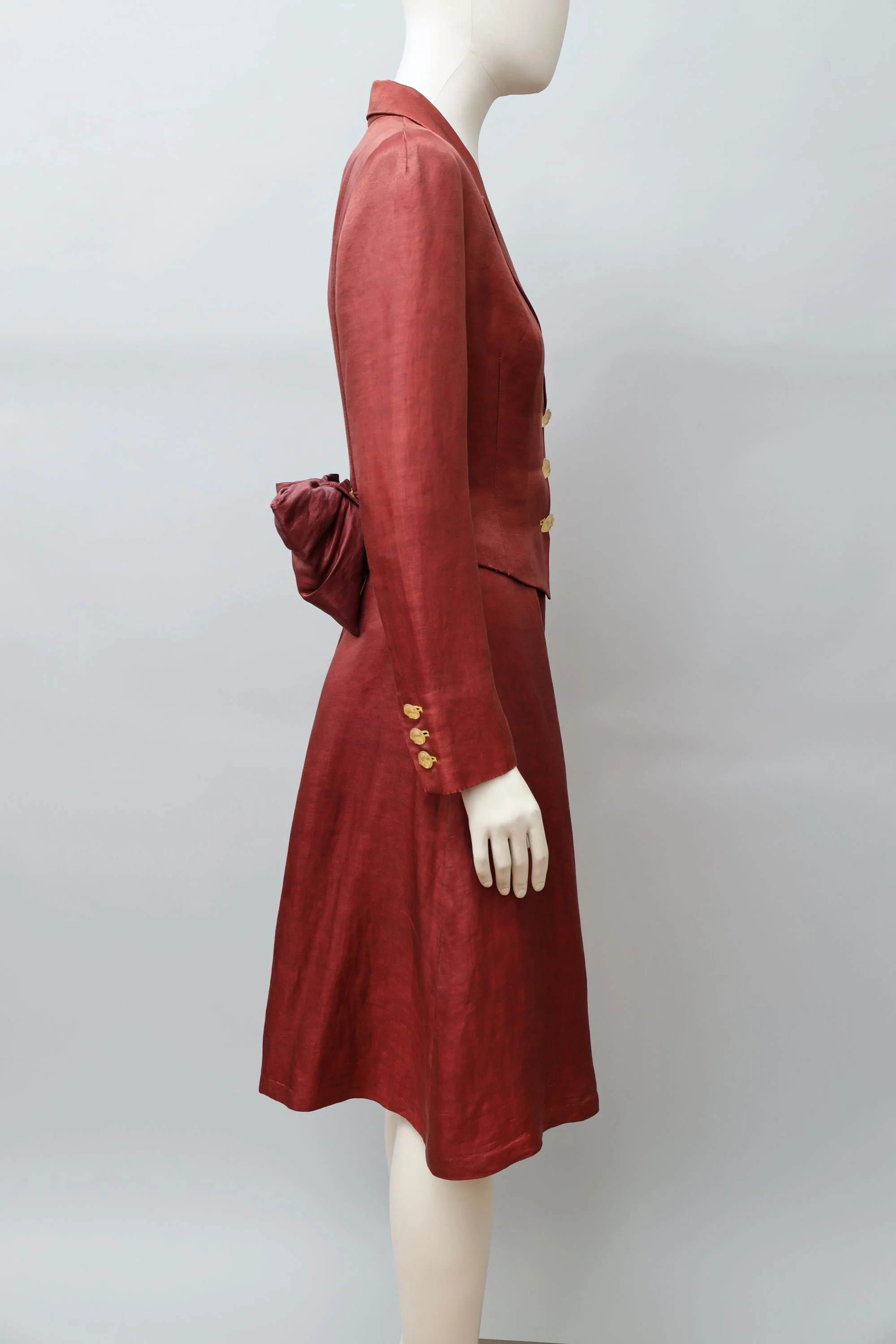 late 1980s Chantal Thomass garnet red silk linen ensemble