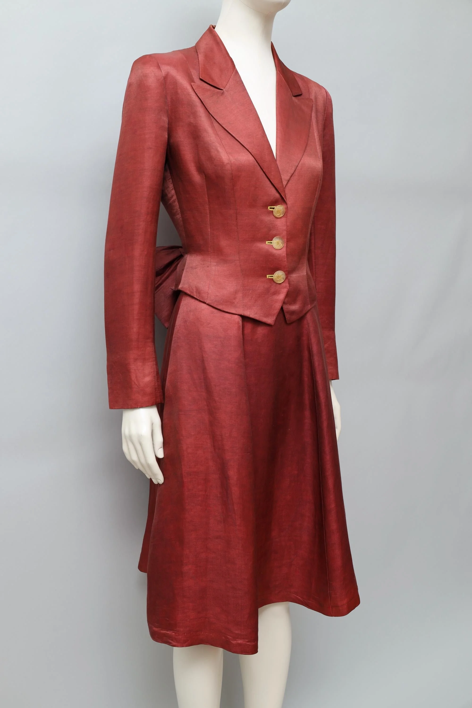 late 1980s Chantal Thomass garnet red silk linen ensemble