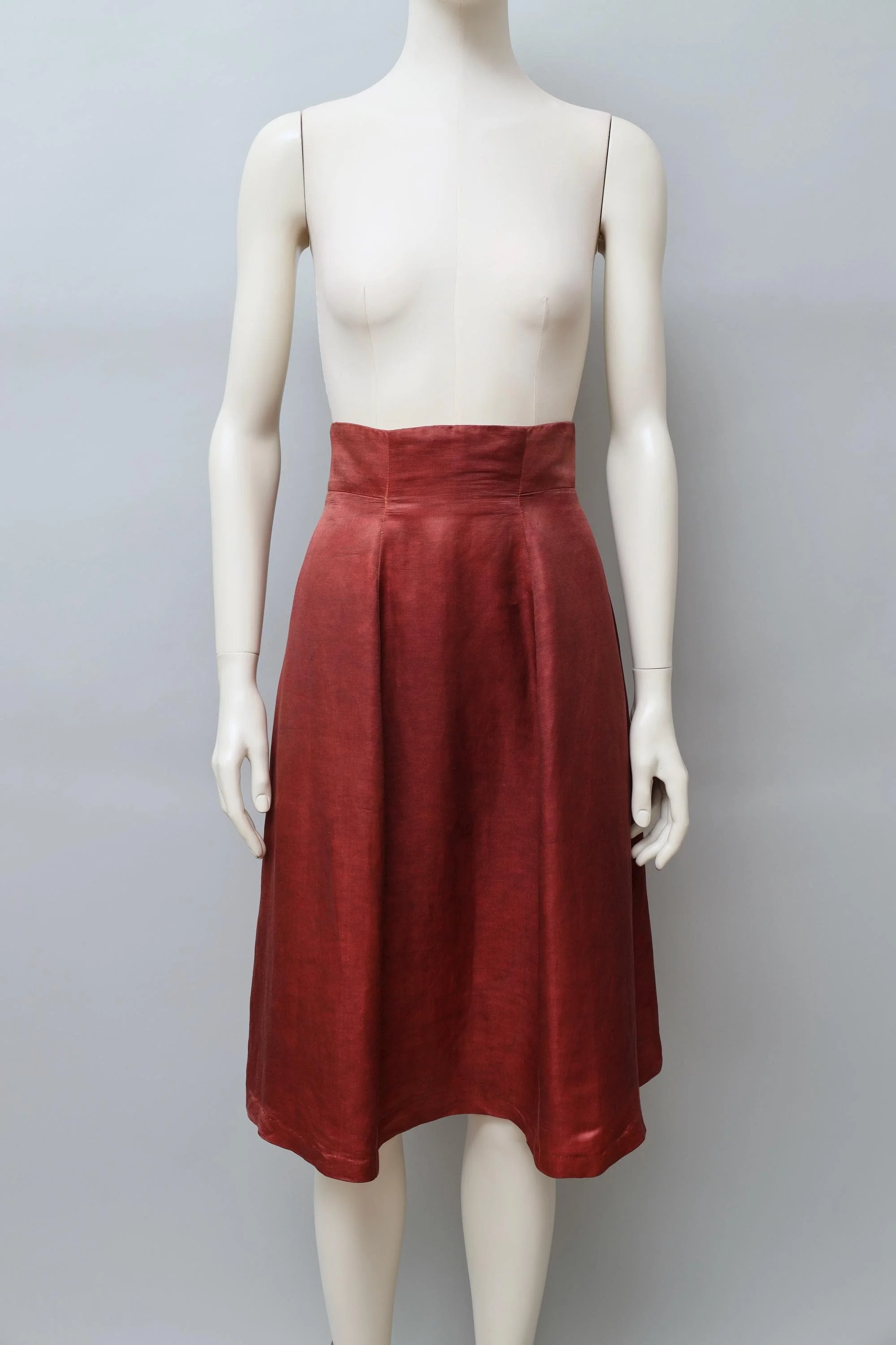 late 1980s Chantal Thomass garnet red silk linen skirt